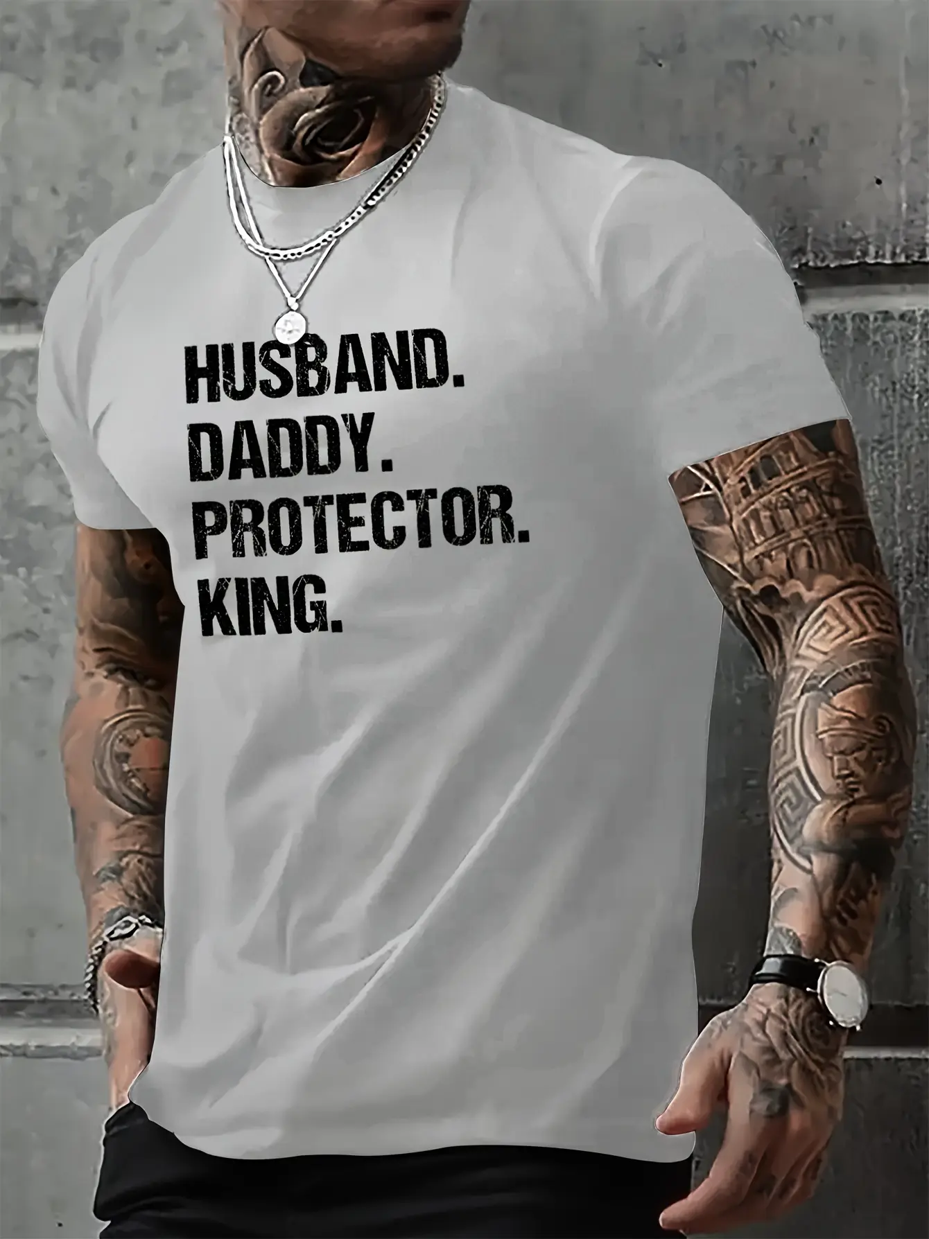 Men's summer 100% pure cotton fashionable casual sports loose husband graphic print round neck short sleeved T-shirt top