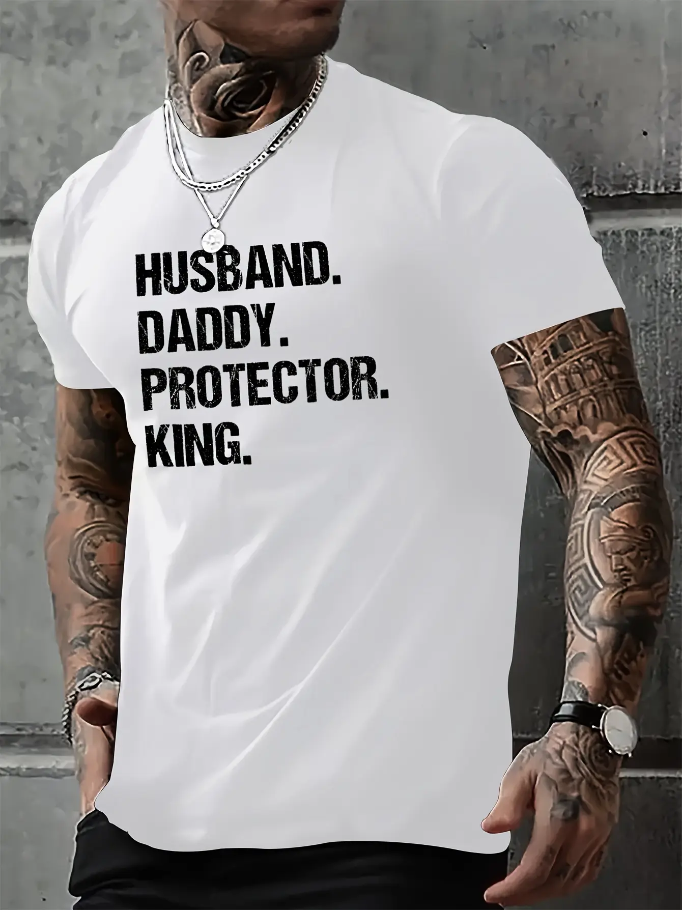 Men's summer 100% pure cotton fashionable casual sports loose husband graphic print round neck short sleeved T-shirt top