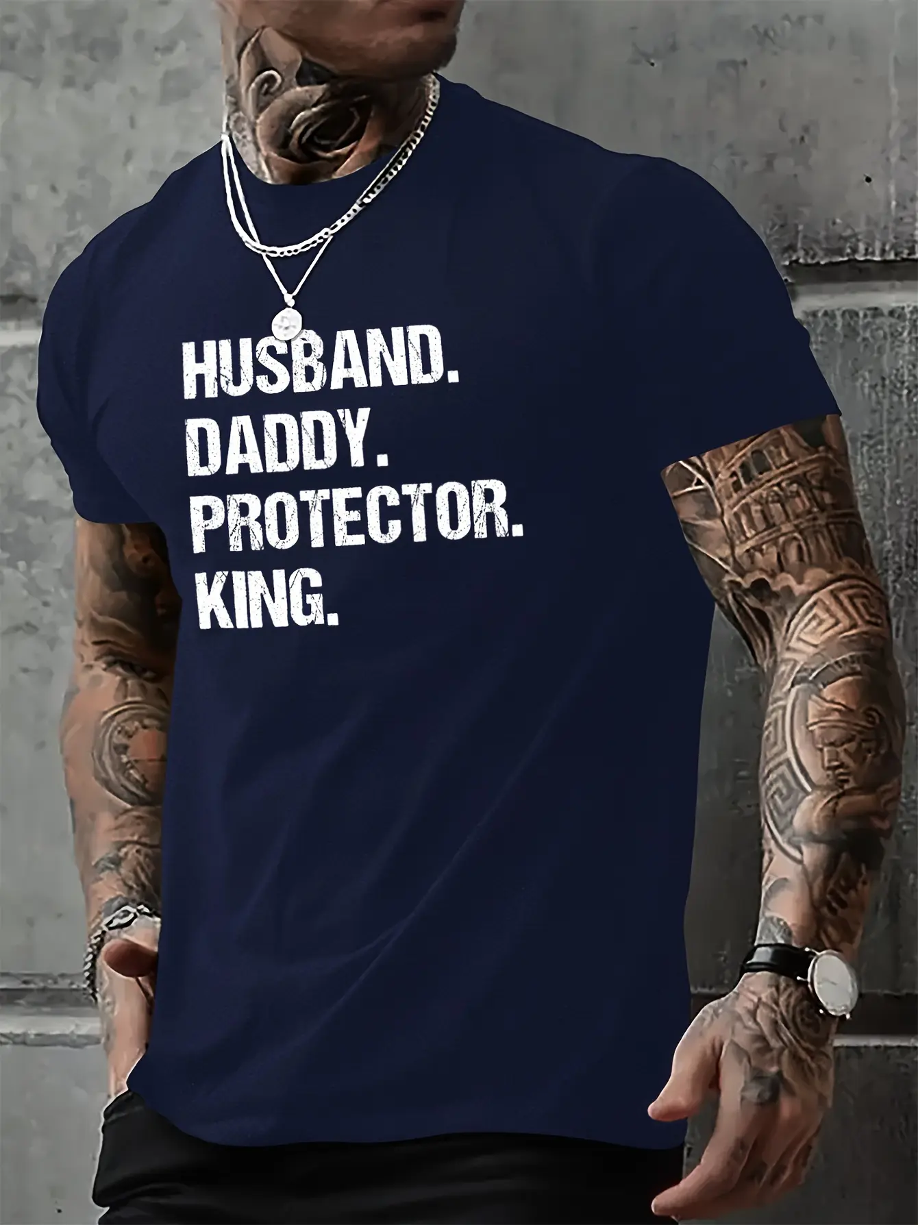 Men's summer 100% pure cotton fashionable casual sports loose husband graphic print round neck short sleeved T-shirt top