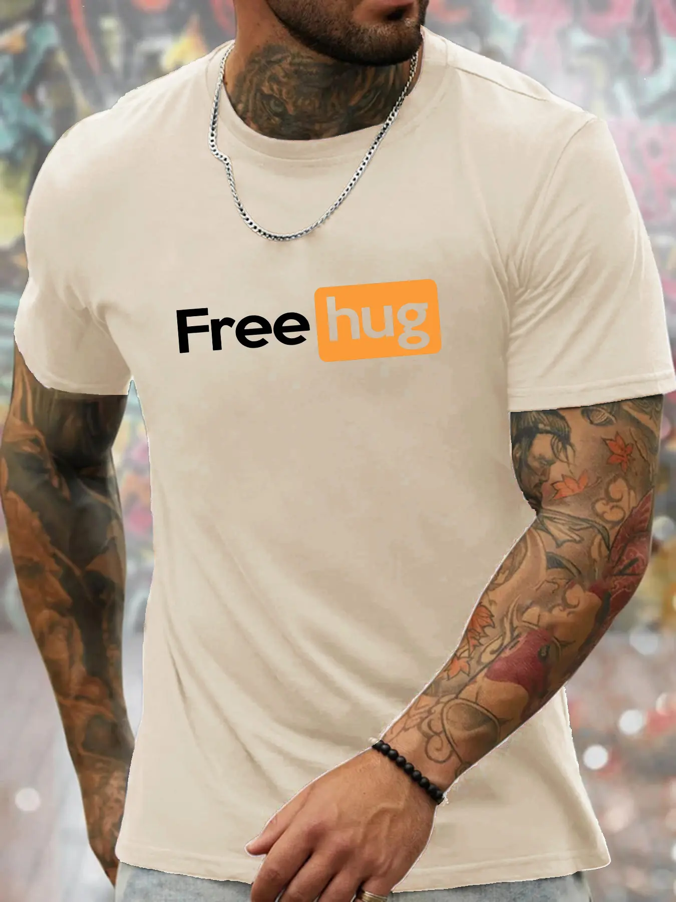 Men's Summer 100% Cotton Fashionable Loose Casual Free hug Letter Pattern Printed Round Neck Short Sleeve T-shirt