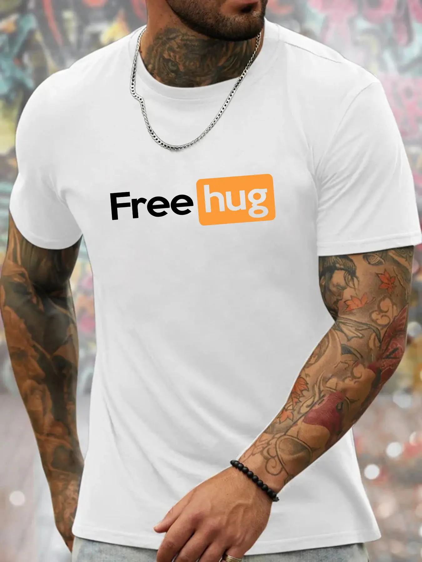 Men's Summer 100% Cotton Fashionable Loose Casual Free hug Letter Pattern Printed Round Neck Short Sleeve T-shirt