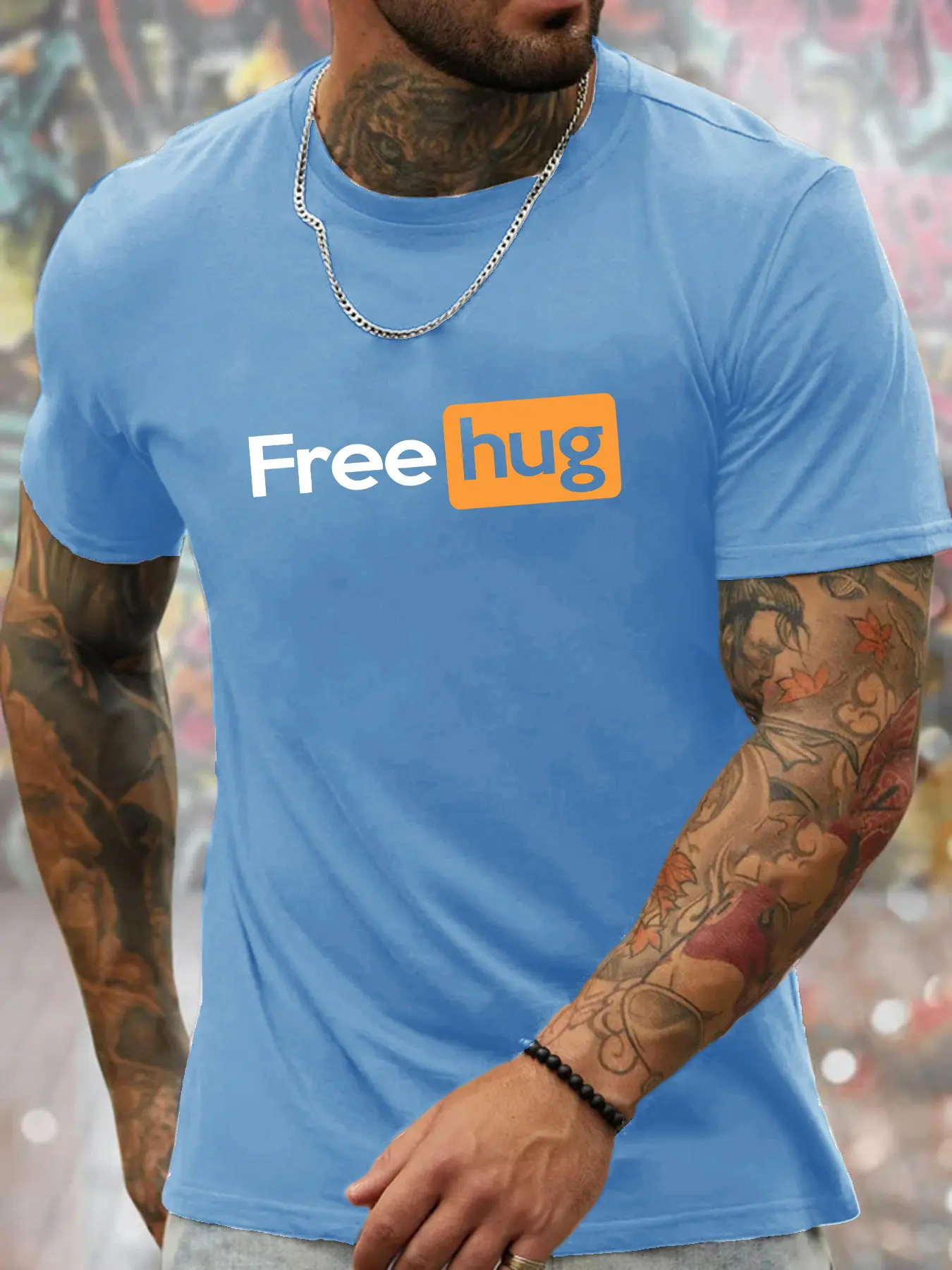 Men's Summer 100% Cotton Fashionable Loose Casual Free hug Letter Pattern Printed Round Neck Short Sleeve T-shirt