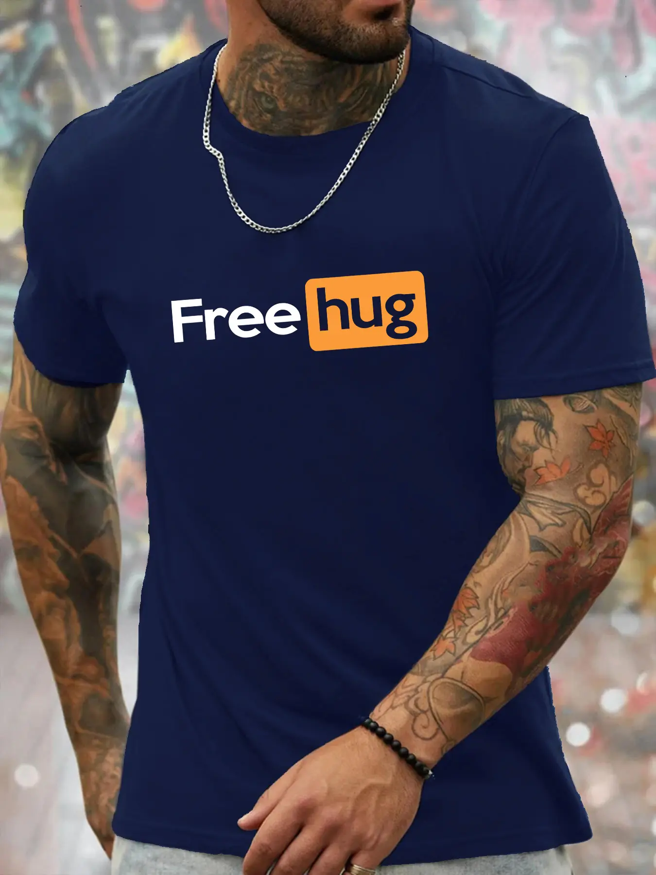 Men's Summer 100% Cotton Fashionable Loose Casual Free hug Letter Pattern Printed Round Neck Short Sleeve T-shirt