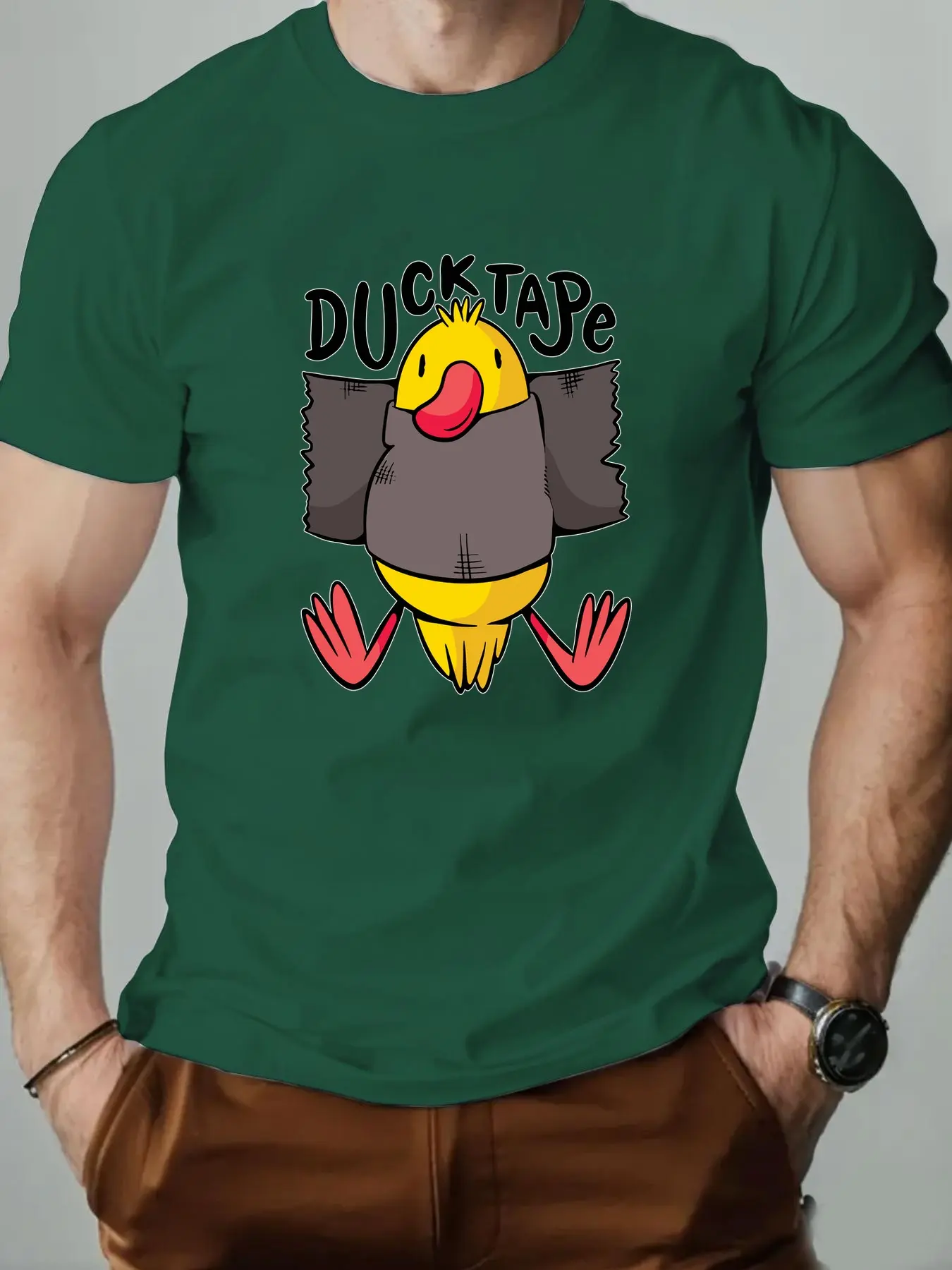 Men's summer 100% pure cotton fashionable casual sports loose duck pattern printed round neck short sleeved T-shirt top