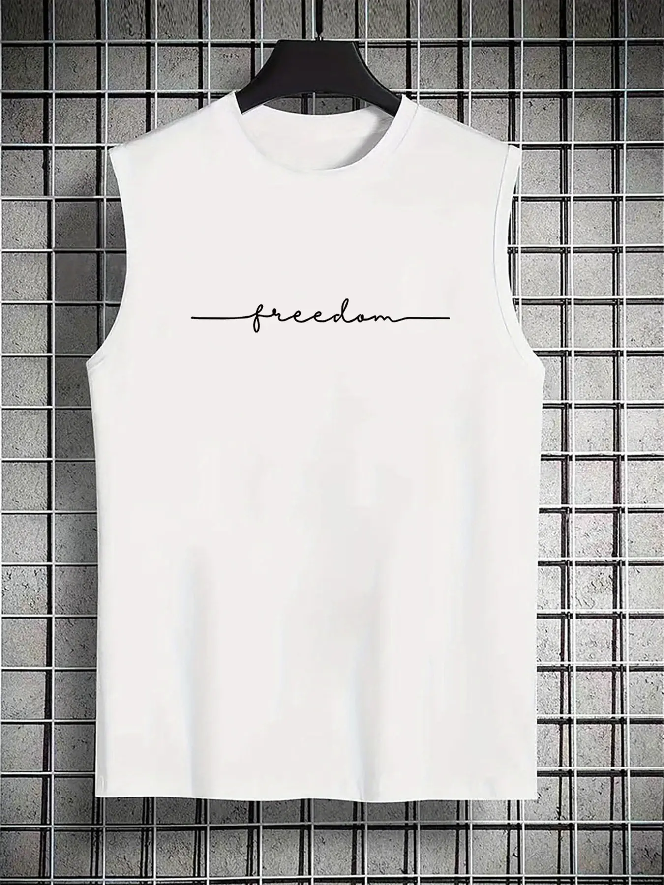Men's Summer Leisure Sports Fitness Loose Freedom Letter Printed Comfortable Breathable Round Neck Sleeveless Tank Top