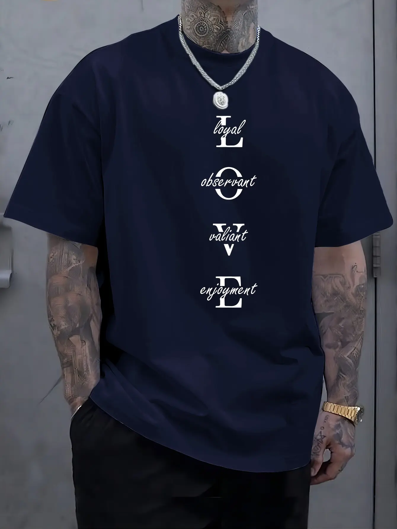 Men's summer 100% pure cotton fashionable sports and casual loose vintage inspired LOVE print round neck short sleeved T-shirt