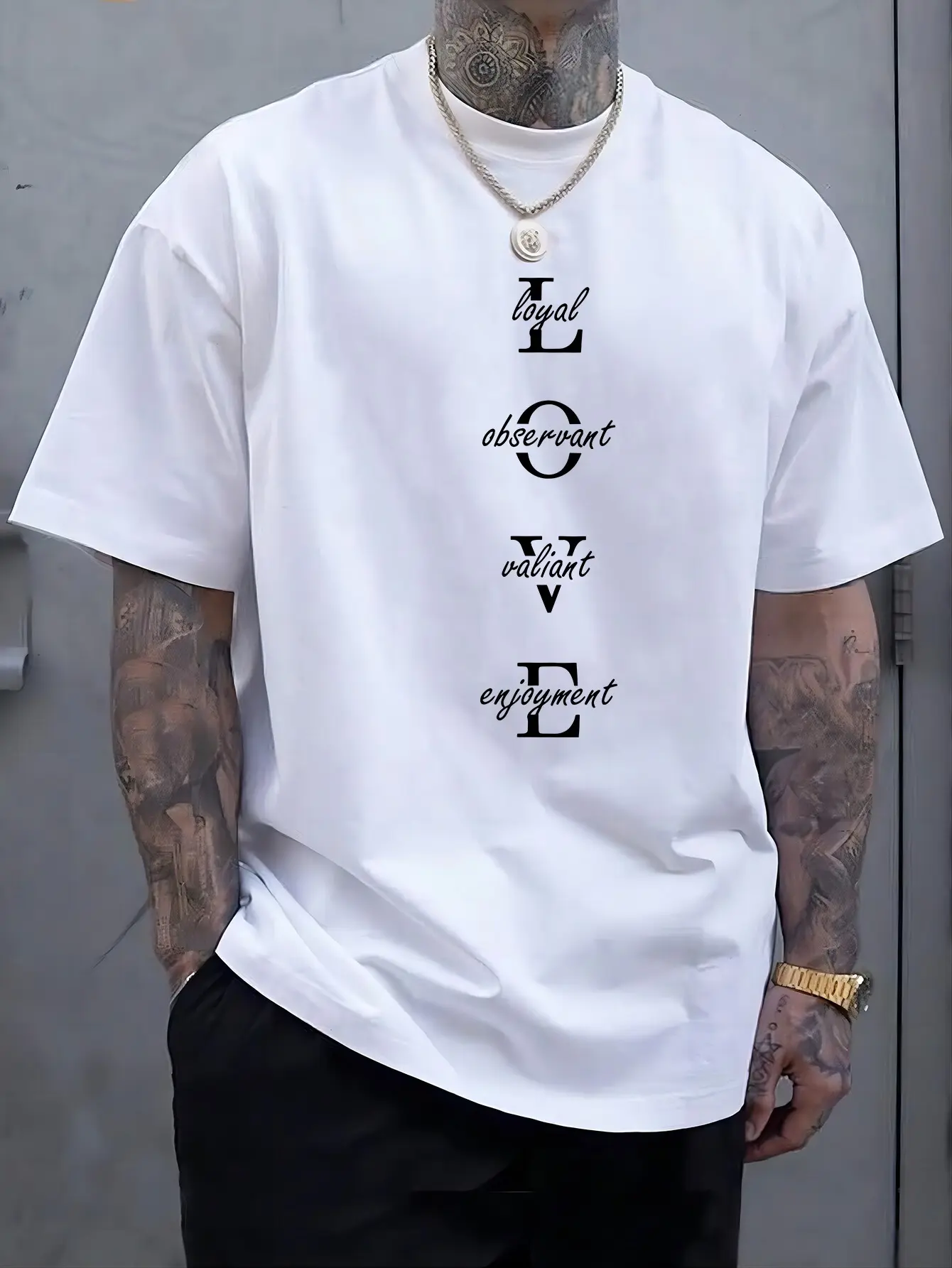 Men's summer 100% pure cotton fashionable sports and casual loose vintage inspired LOVE print round neck short sleeved T-shirt