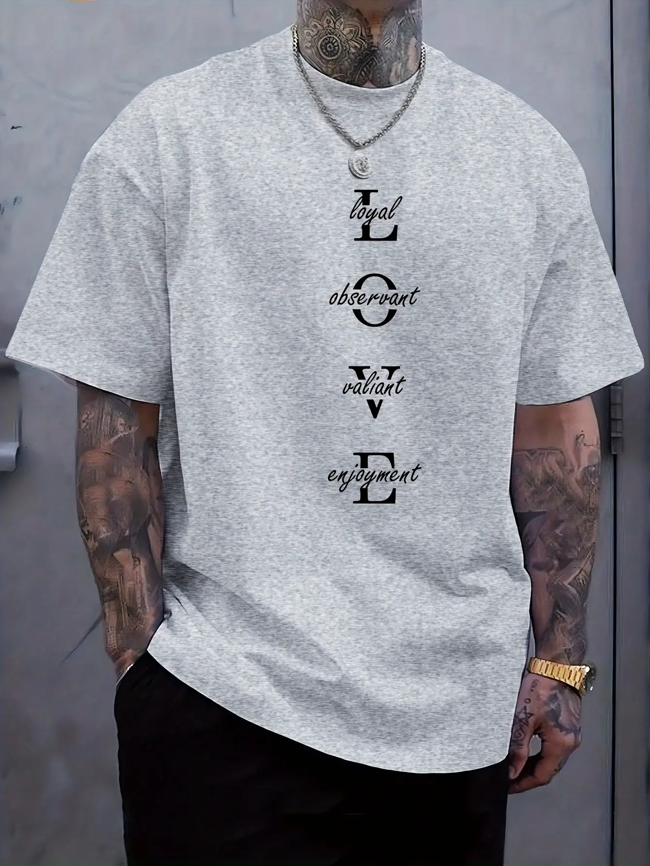 Men's summer 100% pure cotton fashionable sports and casual loose vintage inspired LOVE print round neck short sleeved T-shirt