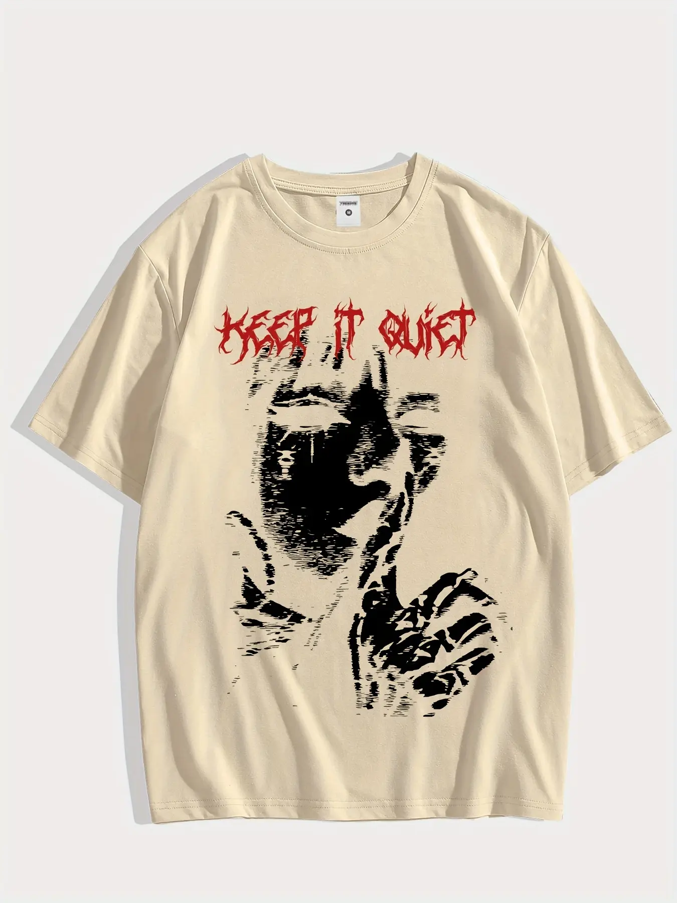 Men's summer 100% pure cotton fashionable casual loose keep quiet Gothic figure pattern round neck short sleeved T-shirt top