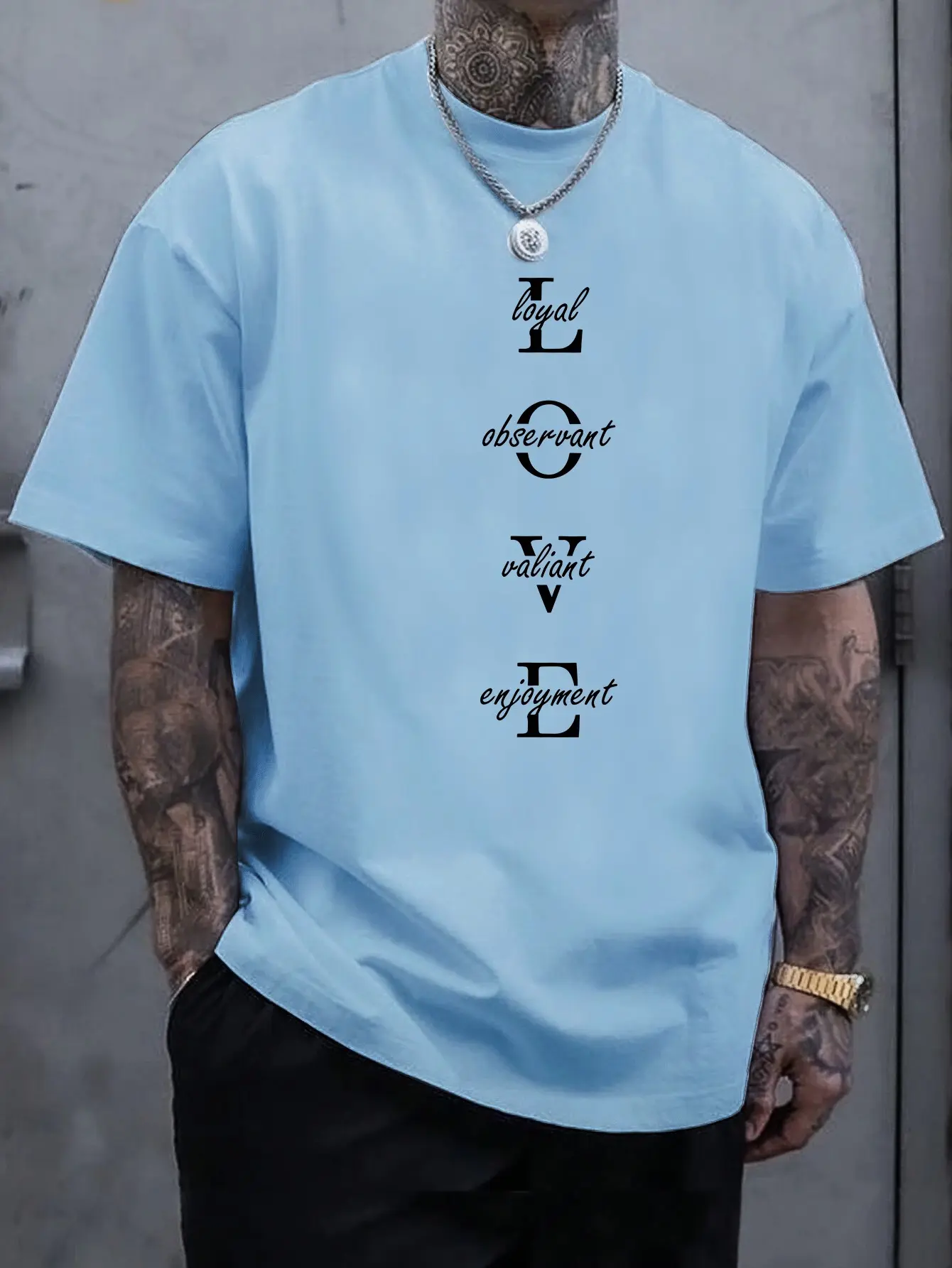 Men's summer 100% pure cotton fashionable sports and casual loose vintage inspired LOVE print round neck short sleeved T-shirt
