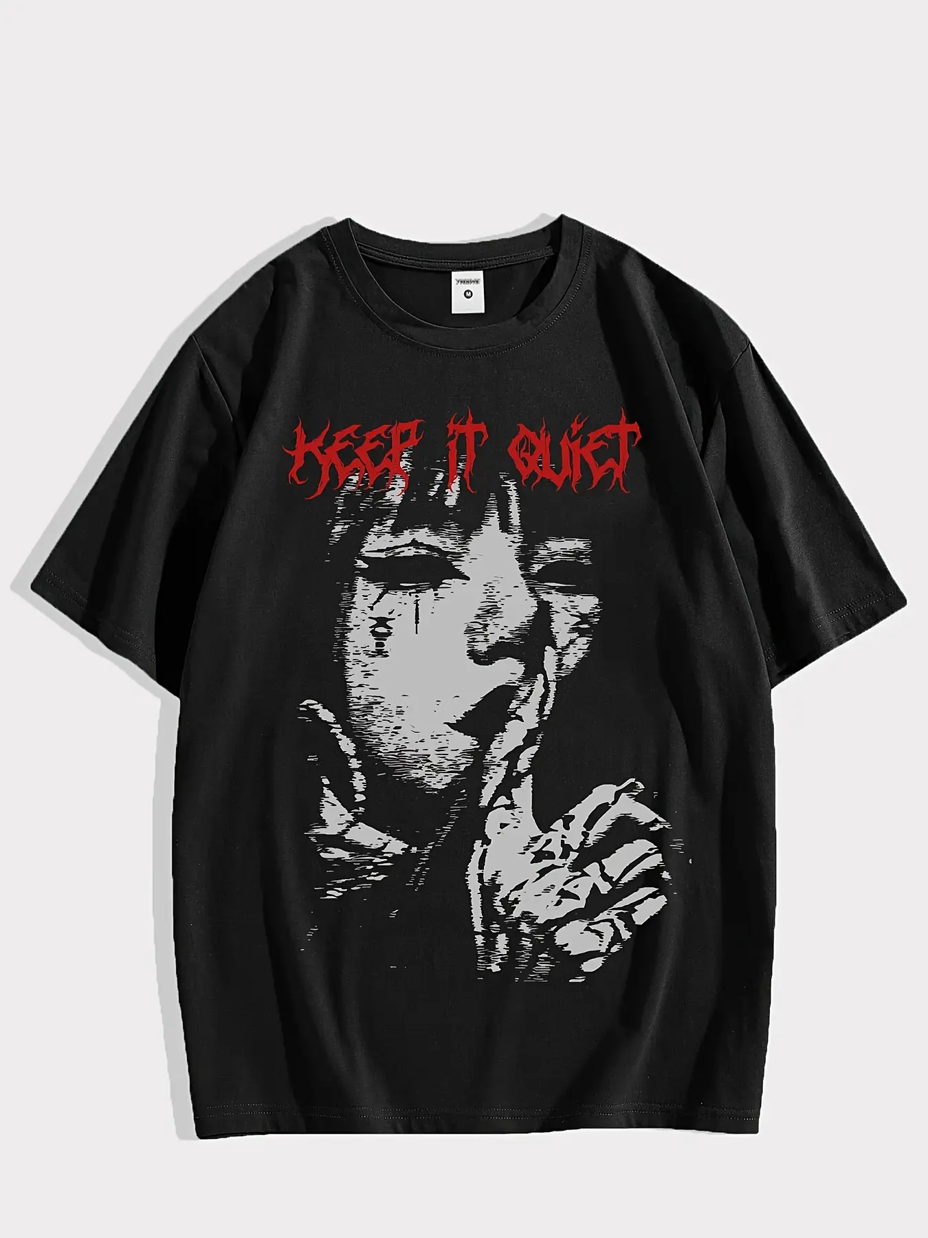 Men's summer 100% pure cotton fashionable casual loose keep quiet Gothic figure pattern round neck short sleeved T-shirt top