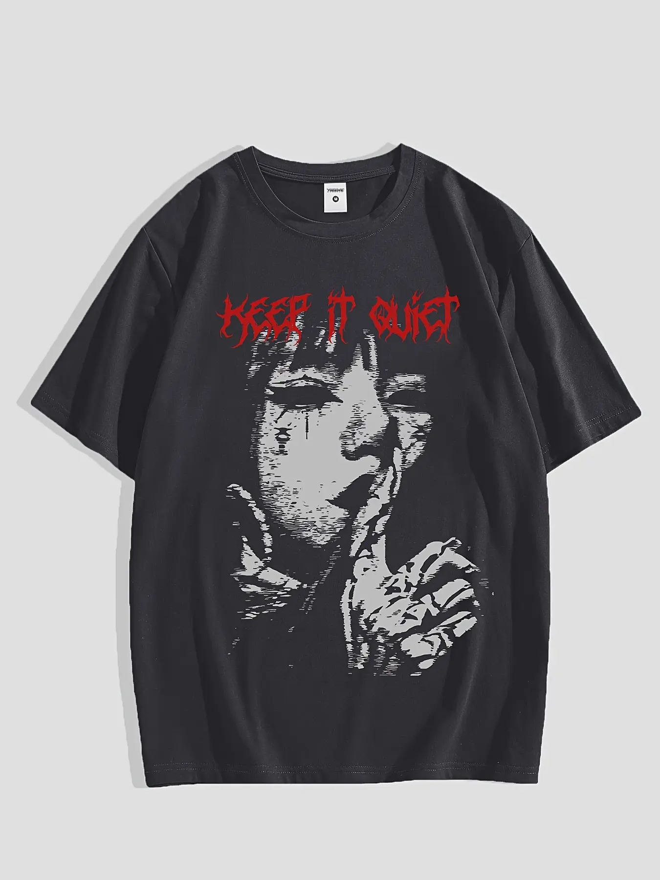 Men's summer 100% pure cotton fashionable casual loose keep quiet Gothic figure pattern round neck short sleeved T-shirt top