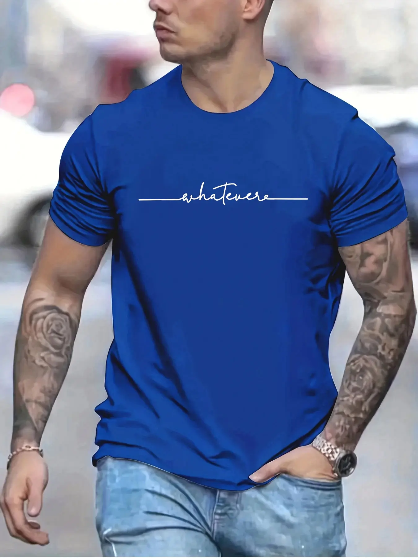 Men's 100% pure cotton summer loose size letter pattern printed  casual comfortable round neck short sleeved T-shirt top