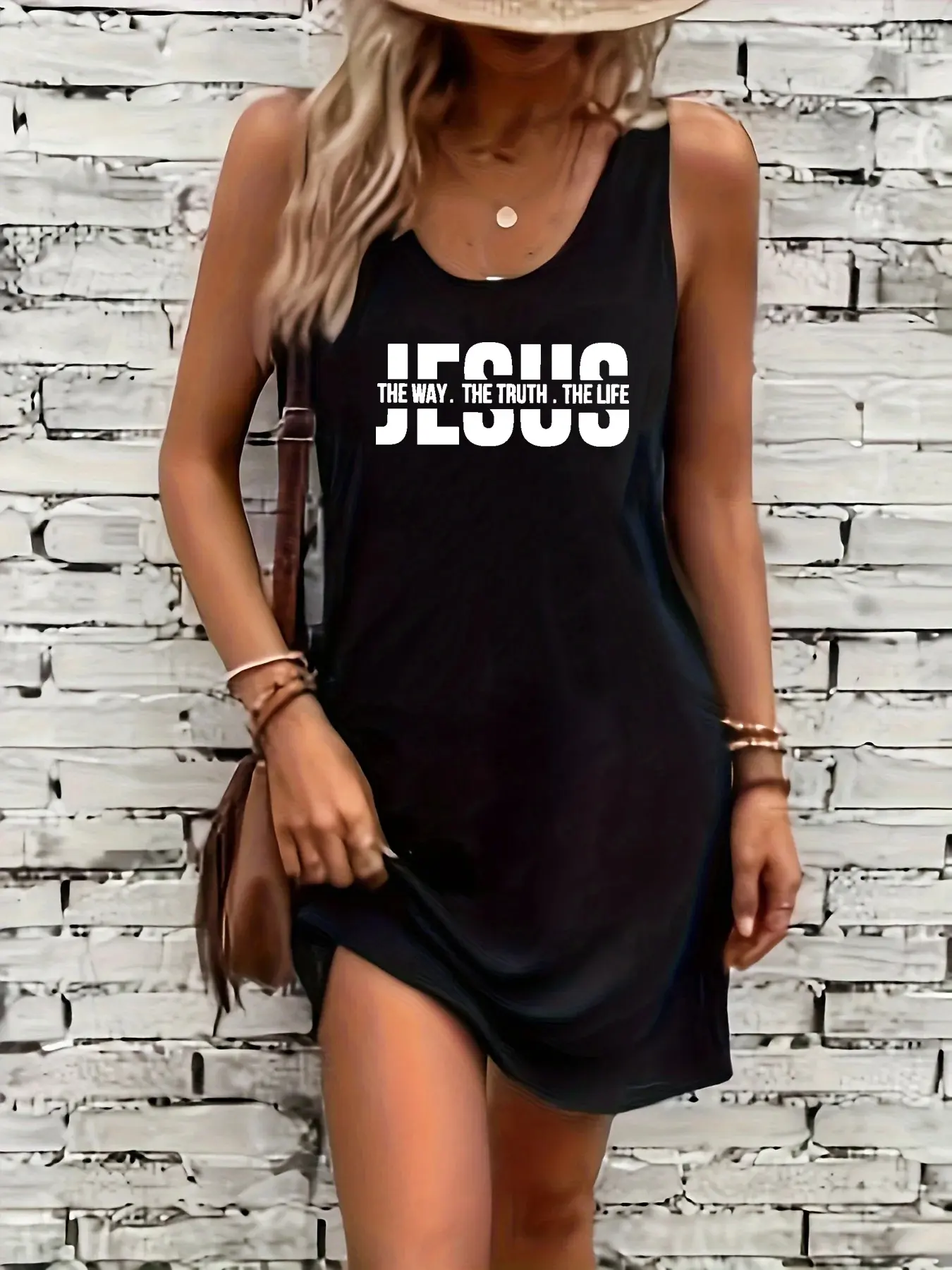 Women's summer loose and comfortable casual leopard print heart-shaped letter print black sleeveless vest dress punk style dress