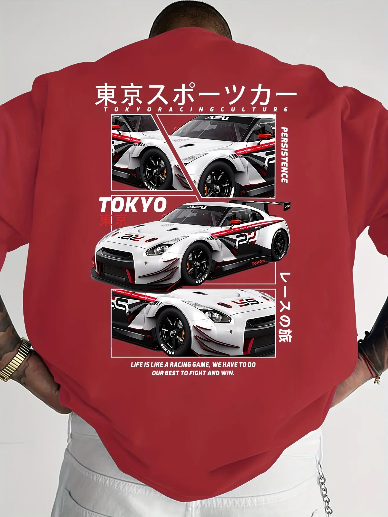Men's Summer 100% Cotton Fashionable Casual Sports Loose Tokyo Racing Pattern Printed Round Neck Short Sleeve T-shirt Top