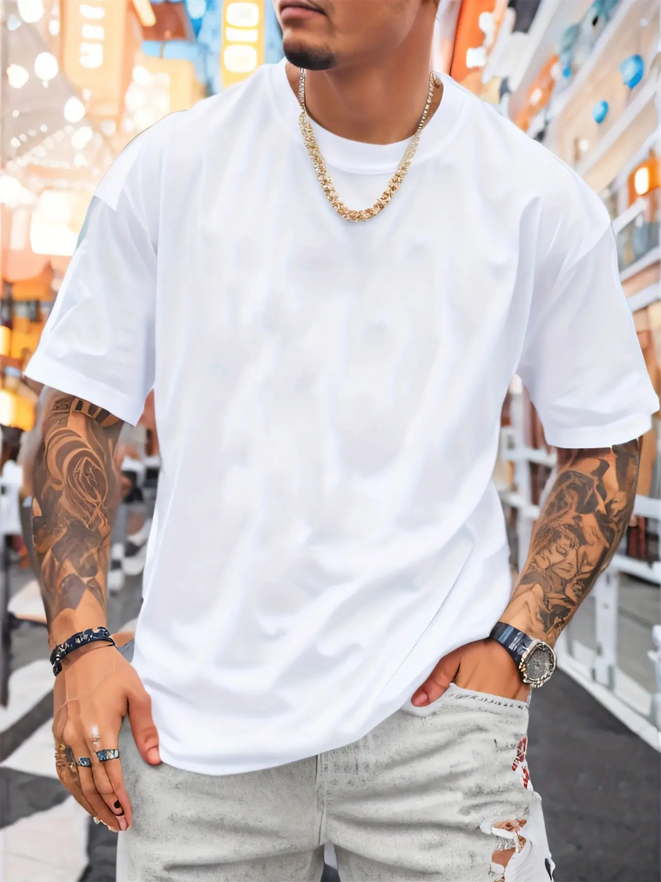 Men's Summer 100% Cotton Fashionable Casual Sports Loose Tokyo Racing Pattern Printed Round Neck Short Sleeve T-shirt Top