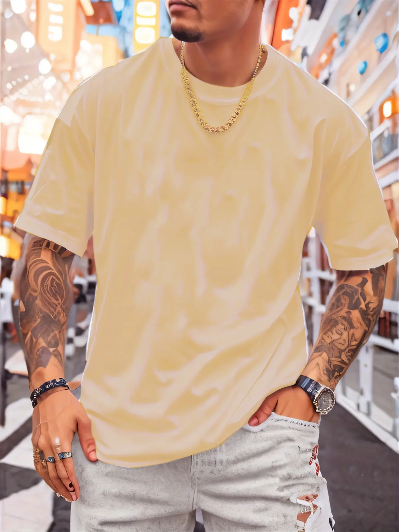 Men's Summer 100% Cotton Fashionable Casual Sports Loose Tokyo Racing Pattern Printed Round Neck Short Sleeve T-shirt Top