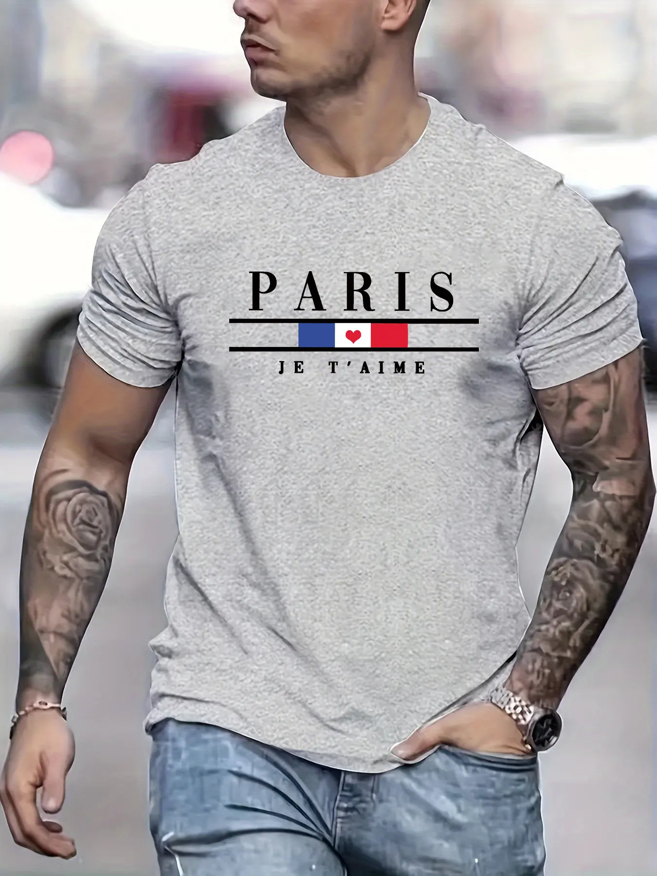 Men's 100% pure cotton summer loose size PARIS letter pattern print casual comfortable round neck short sleeved T-shirt top