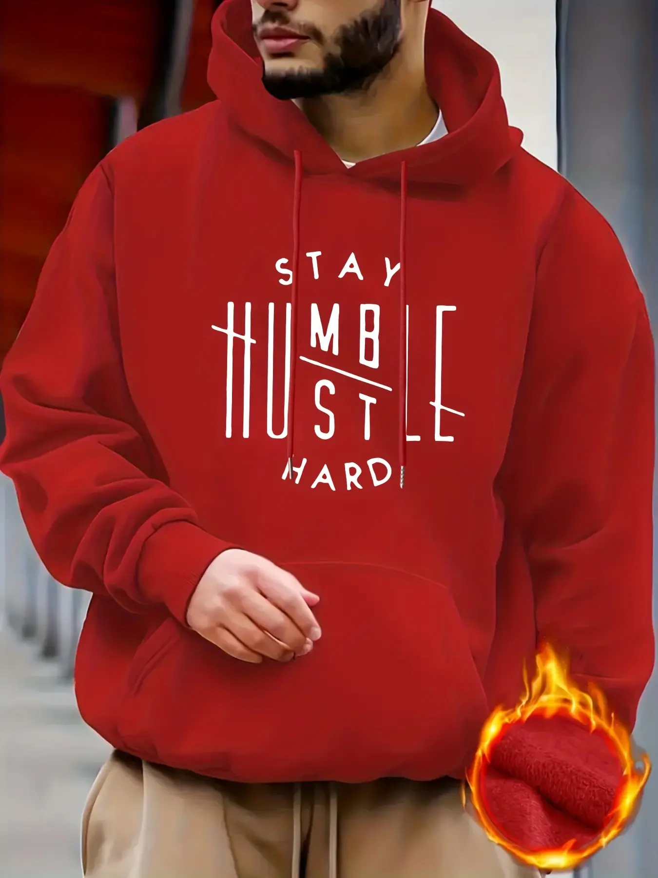 Men's autumn and winter casual loose plus size sports Stay Humble printed fleece warm pullover hooded long sleeved sweatshirt