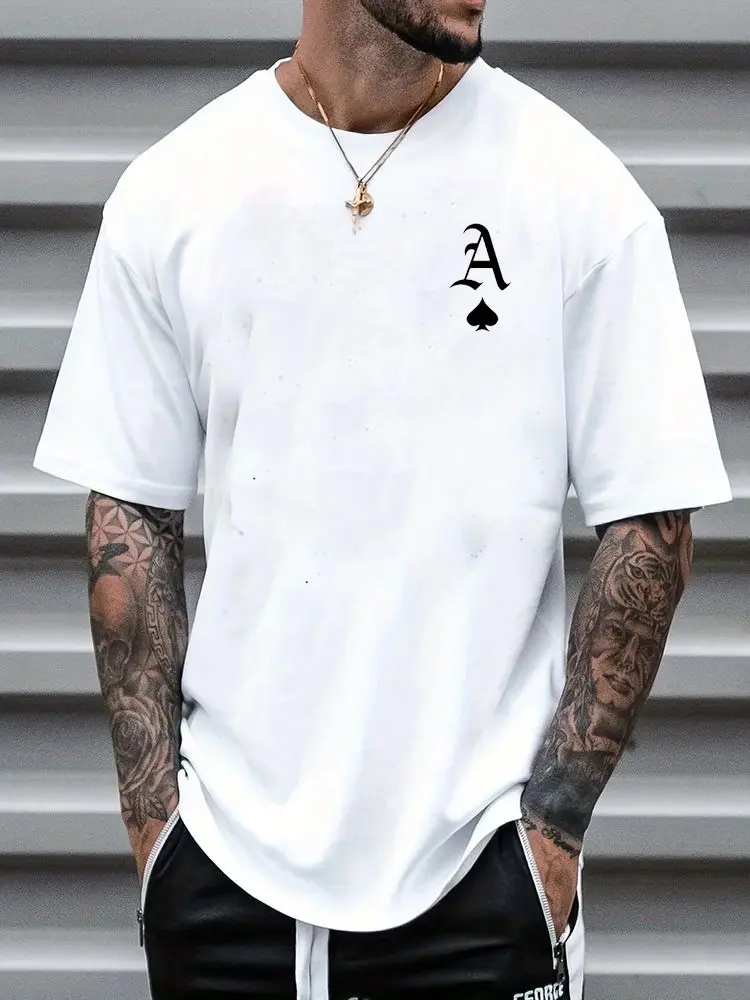Fashion High Quality Short Sleeve Men's Summer 100% Cotton A-Letter Printed Loose Large Casual Round Neck Short Sleeve T-shirt