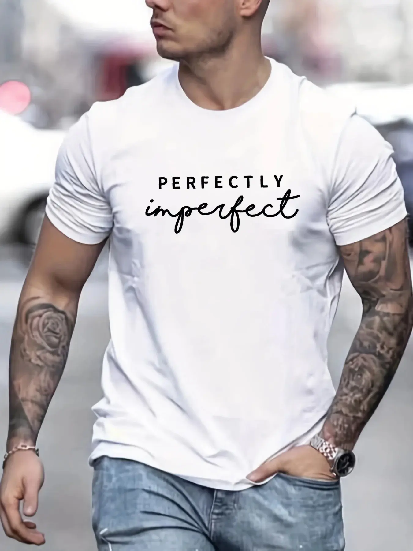 Summer Men's 100% Cotton Casual Loose Size PERFECTLY Letter Print Round Neck Short Sleeve T-shirt Top fashion casual