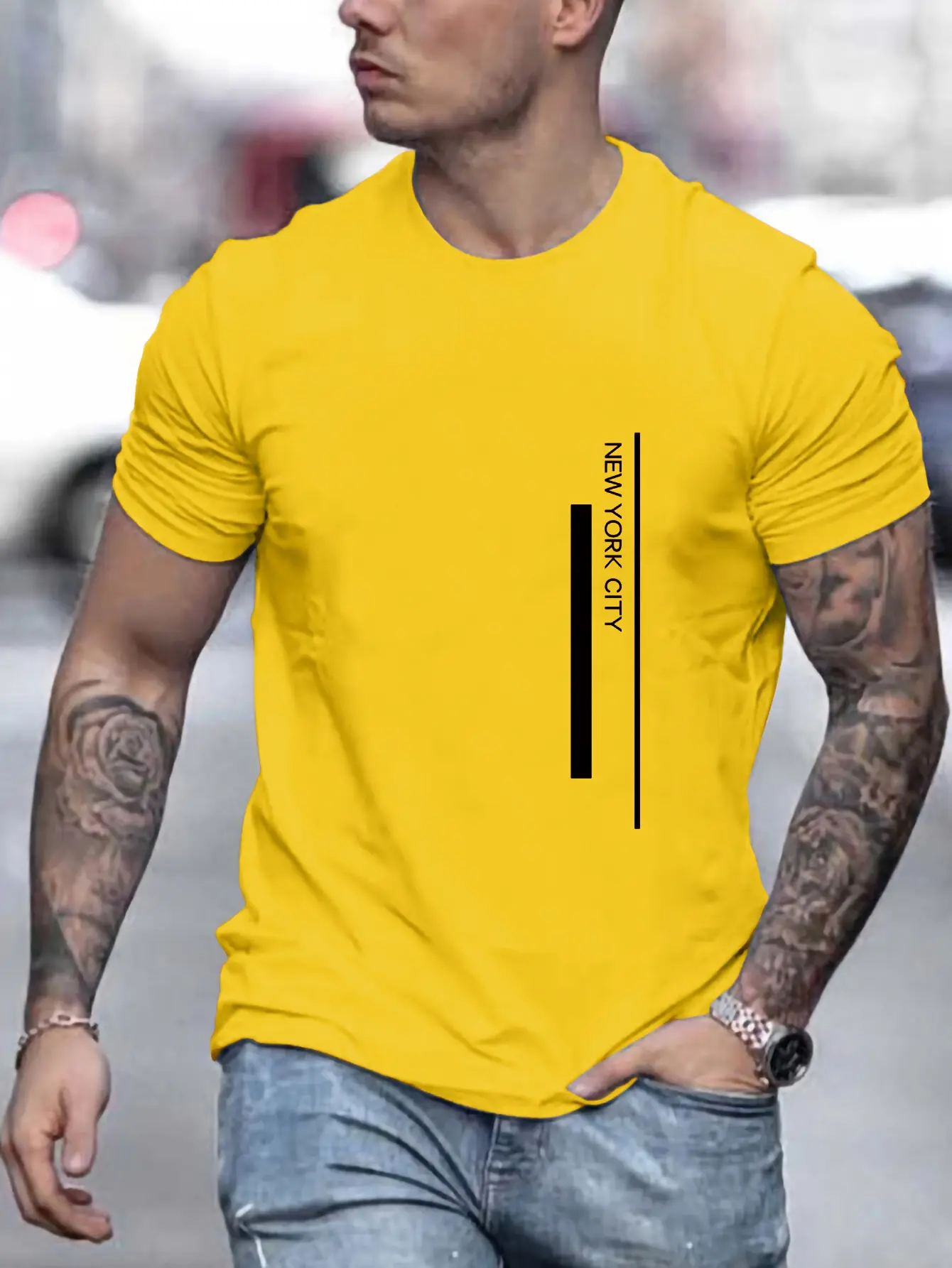 Men's Summer Loose Size 100% Cotton NEW WORK CITY Print Casual Fit Round Neck Short Sleeve T-shirt Top
