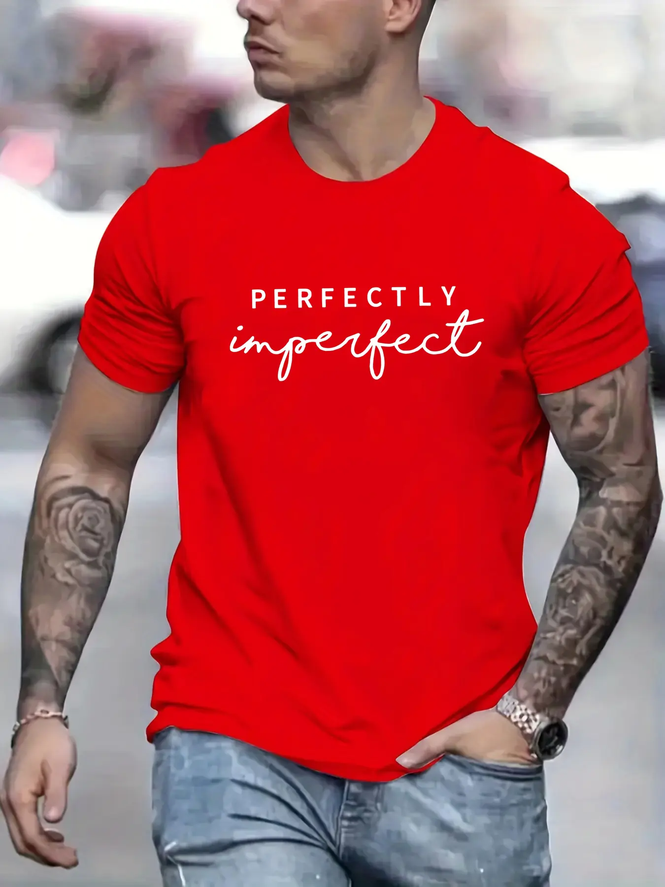 Summer Men's 100% Cotton Casual Loose Size PERFECTLY Letter Print Round Neck Short Sleeve T-shirt Top fashion casual
