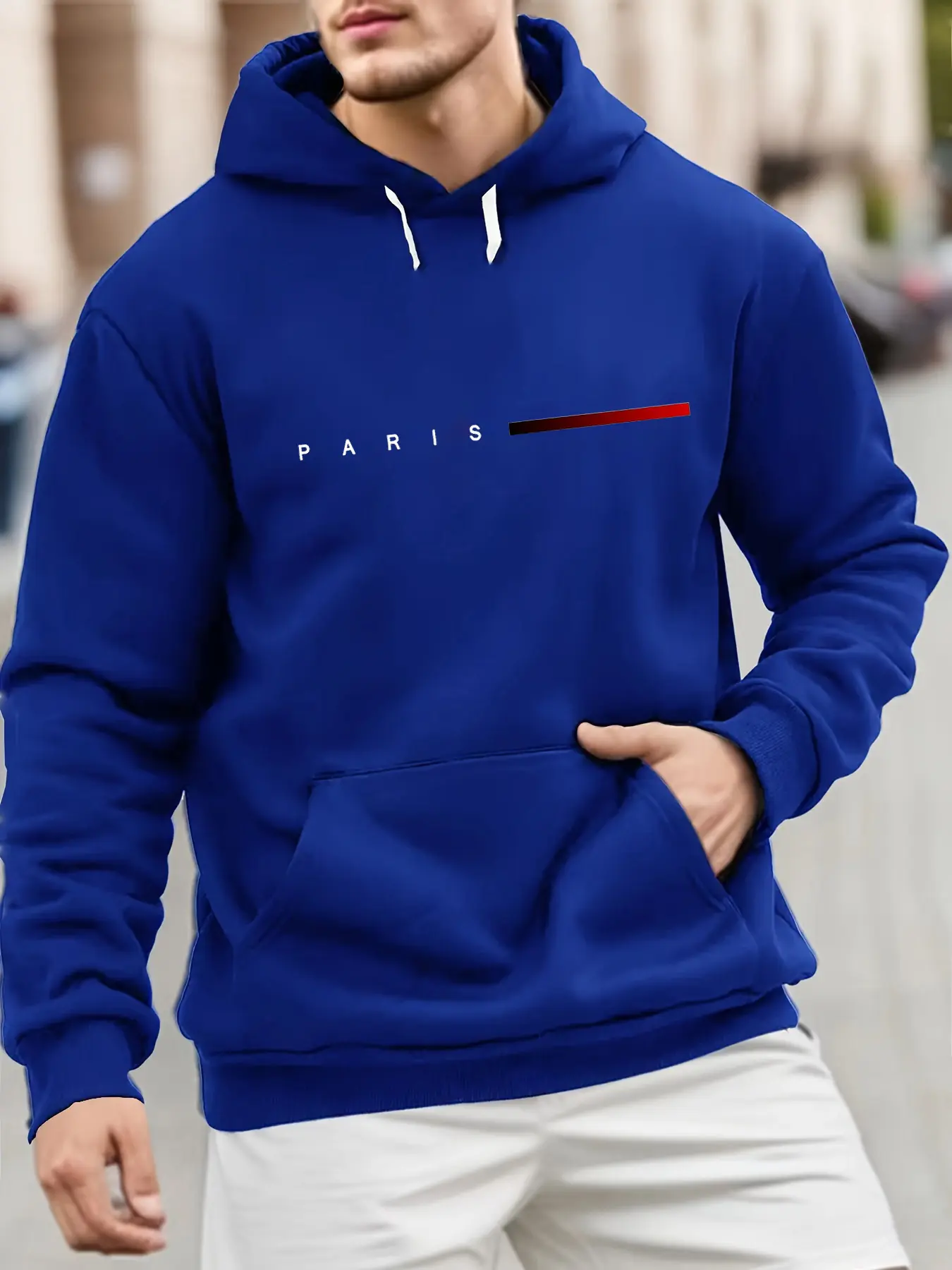 Men's autumn and winter casual fashion loose plus size Paris letter printed fleece warm pullover long sleeved hooded sweatshirt