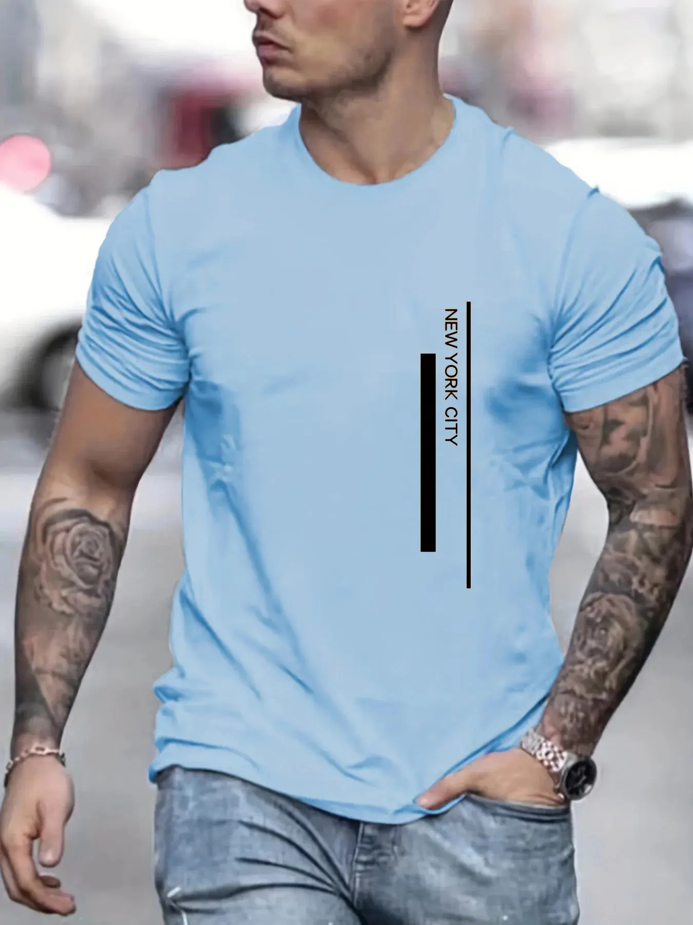 Men's Summer Loose Size 100% Cotton NEW WORK CITY Print Casual Fit Round Neck Short Sleeve T-shirt Top