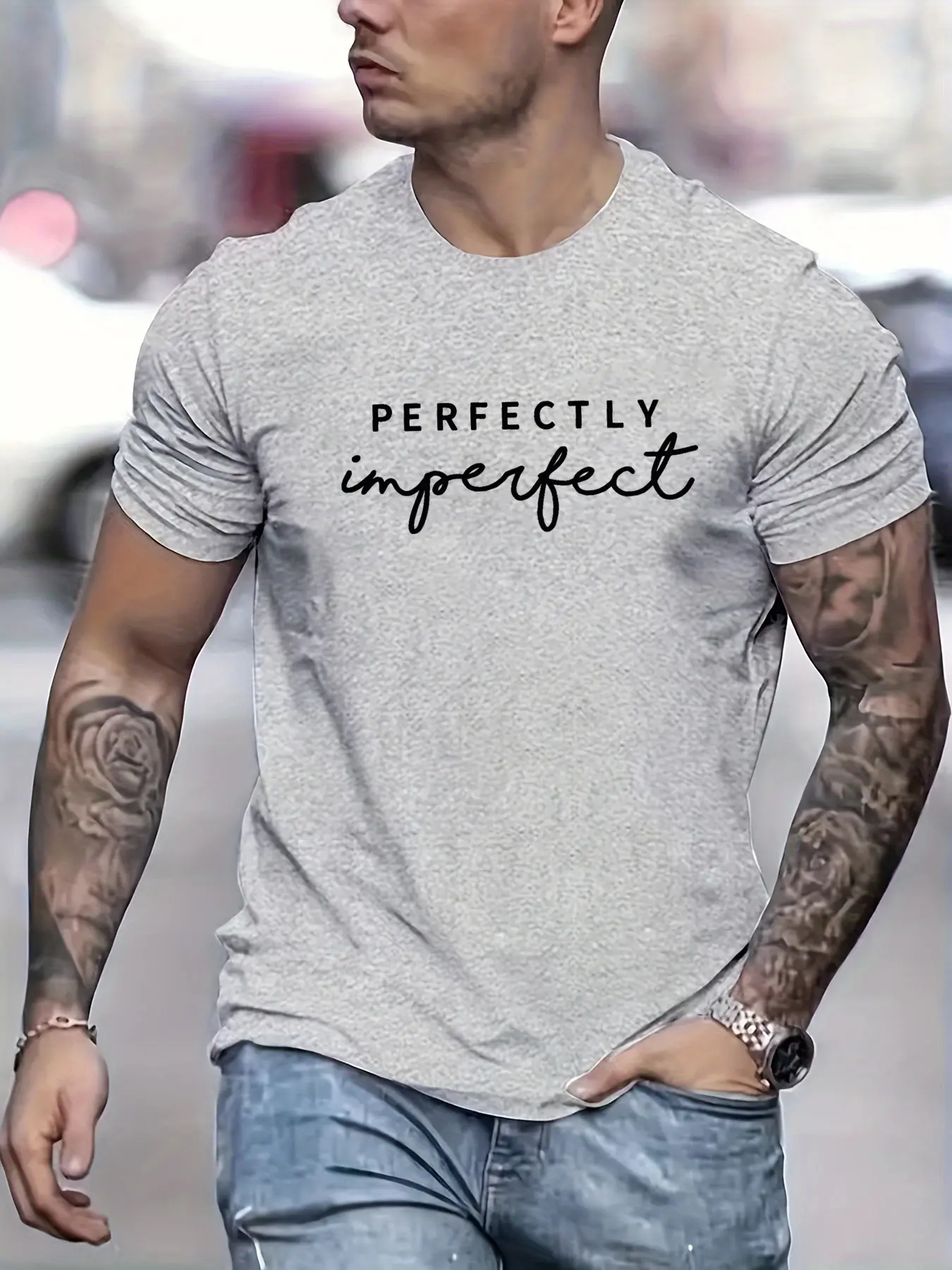 Summer Men's 100% Cotton Casual Loose Size PERFECTLY Letter Print Round Neck Short Sleeve T-shirt Top fashion casual