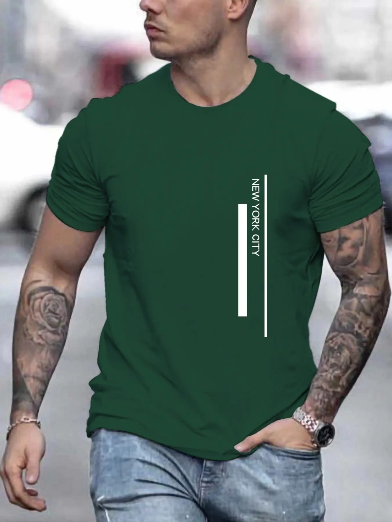 Men's Summer Loose Size 100% Cotton NEW WORK CITY Print Casual Fit Round Neck Short Sleeve T-shirt Top