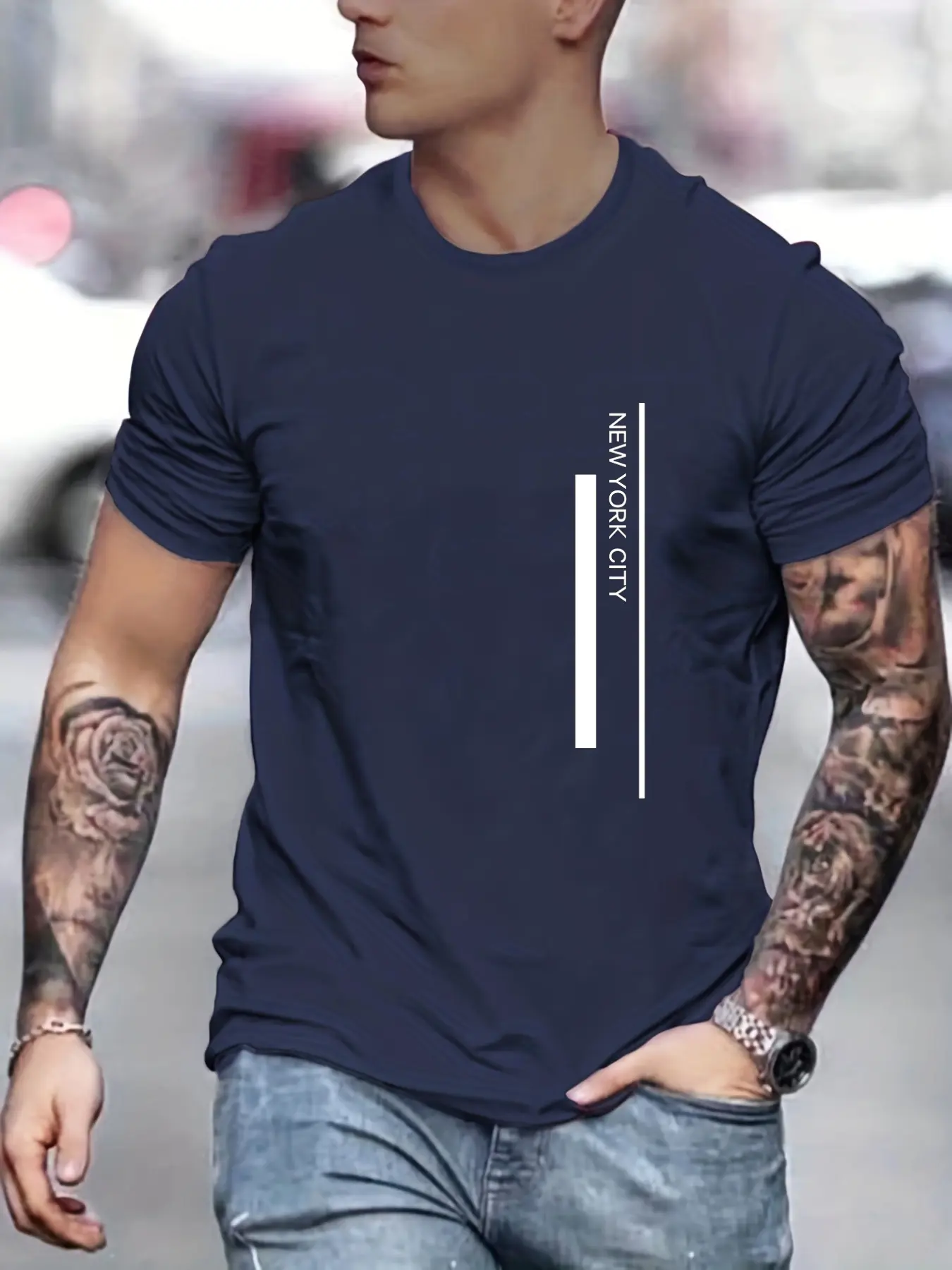 Men's Summer Loose Size 100% Cotton NEW WORK CITY Print Casual Fit Round Neck Short Sleeve T-shirt Top