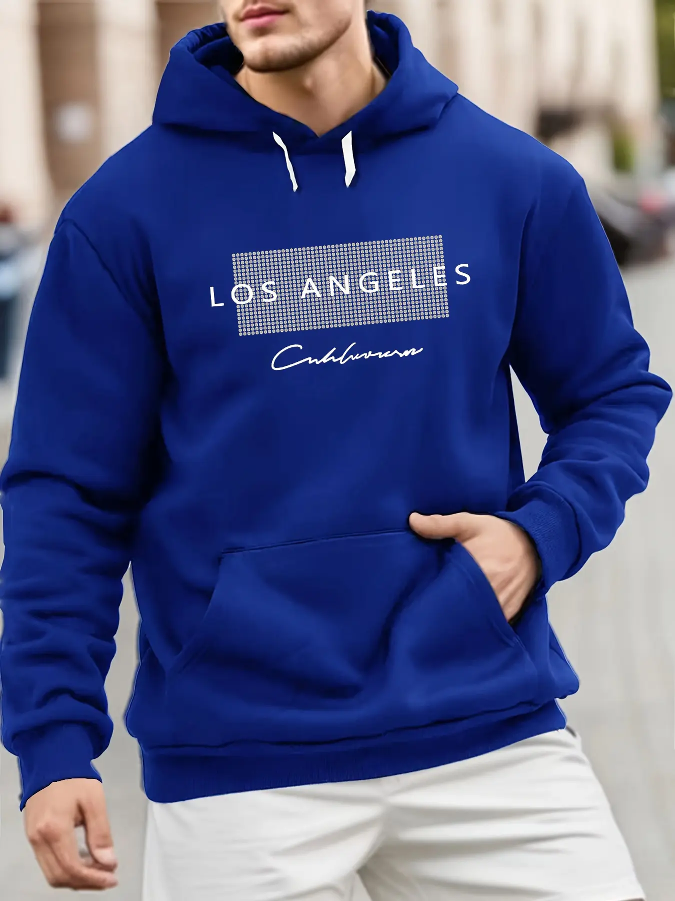 Men's autumn and winter fashionable casual loose Los Angeles pattern printed fleece pullover long sleeved hooded sweatshirt