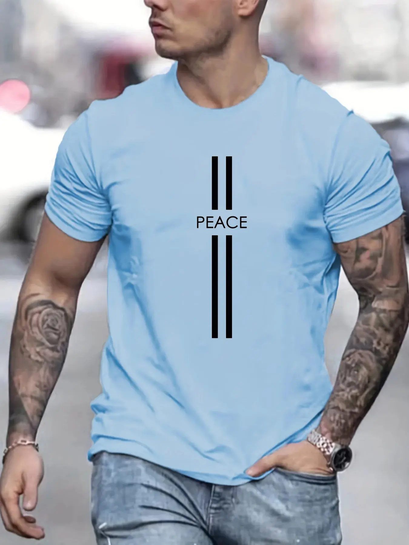 Men's Summer Loose Size 100% Cotton Fashion High Quality Short  Peace Print Casual Slim Fit Round Neck Short Sleeve T-shirt Top