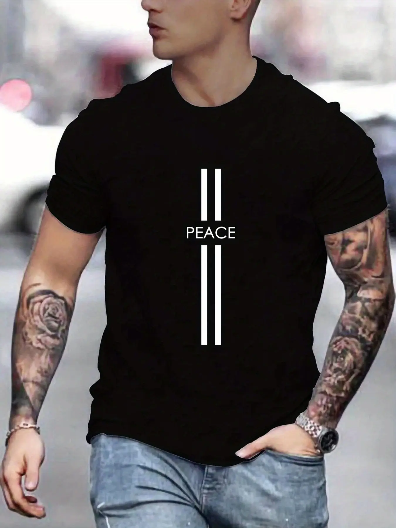 Men's Summer Loose Size 100% Cotton Fashion High Quality Short  Peace Print Casual Slim Fit Round Neck Short Sleeve T-shirt Top