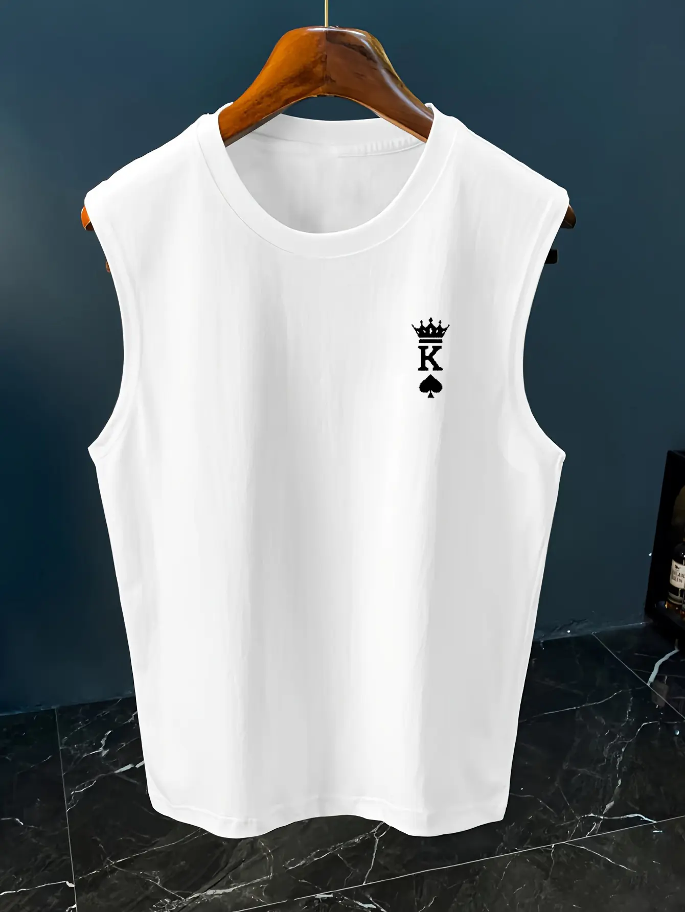 Men's summer casual sports fitness loose poker card K print comfortable and breathable round neck sleeveless vest