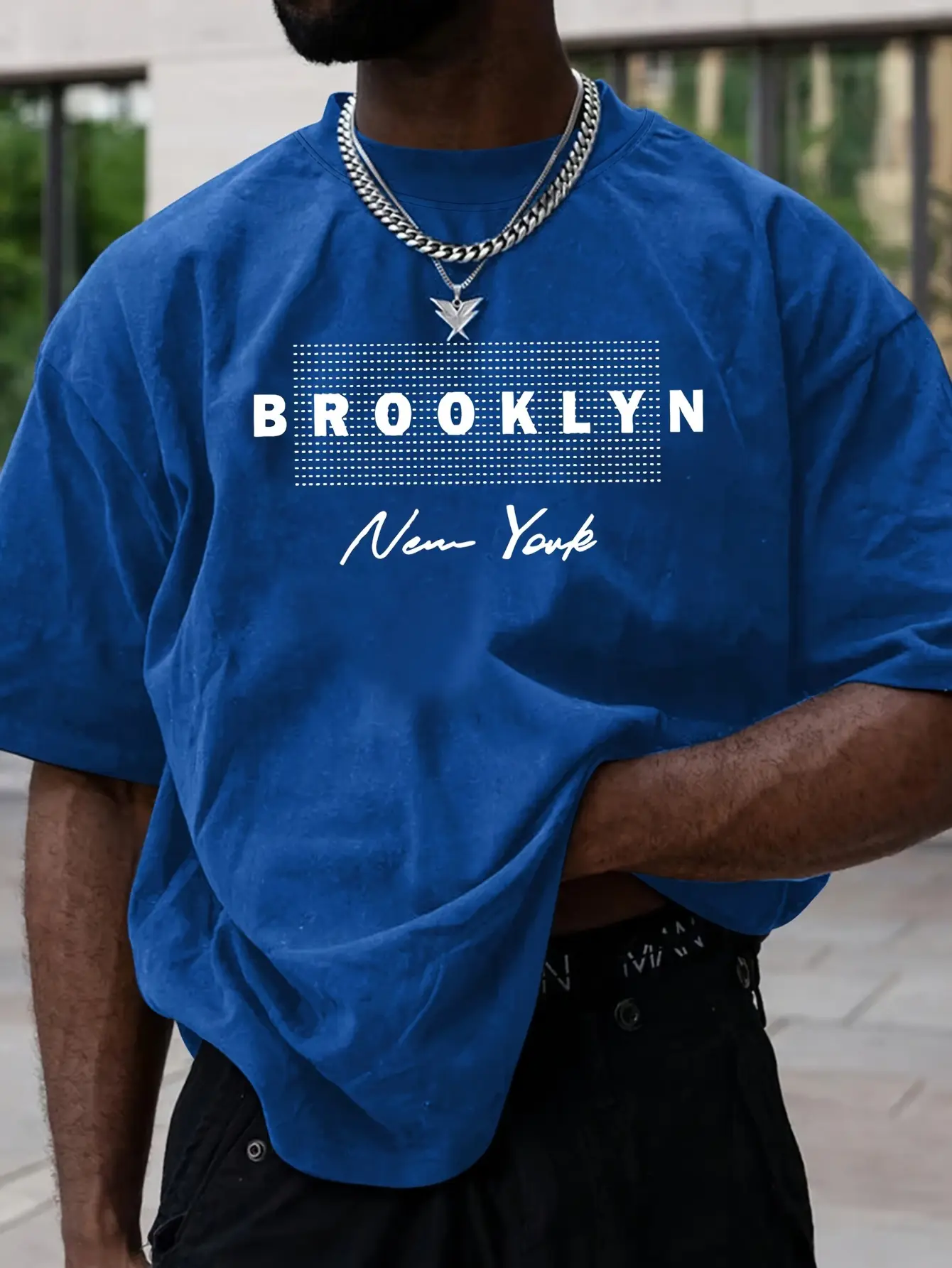Men's Summer 100% Cotton Fashion Sports Leisure Loose Fashion Brooklyn Pattern Printed Round Neck Short Sleeve T-shirt Top