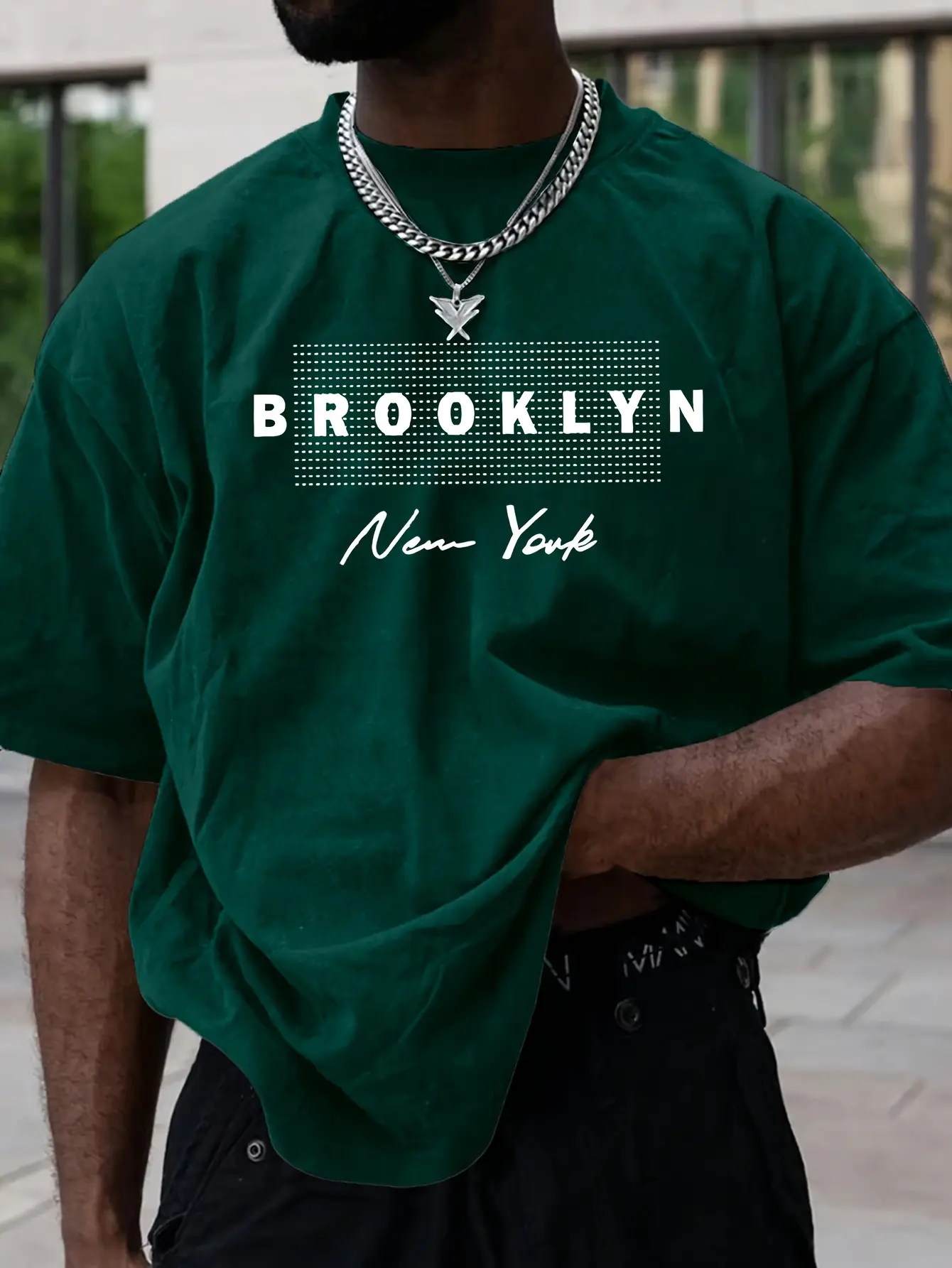 Men's Summer 100% Cotton Fashion Sports Leisure Loose Fashion Brooklyn Pattern Printed Round Neck Short Sleeve T-shirt Top