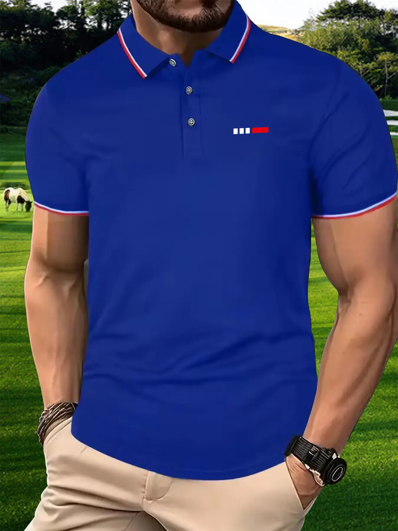 Men's Summer POLO Shirt Tops Street Style Fleece tops Autumn Casual tshirt Fashionable Crewneck Pullovers