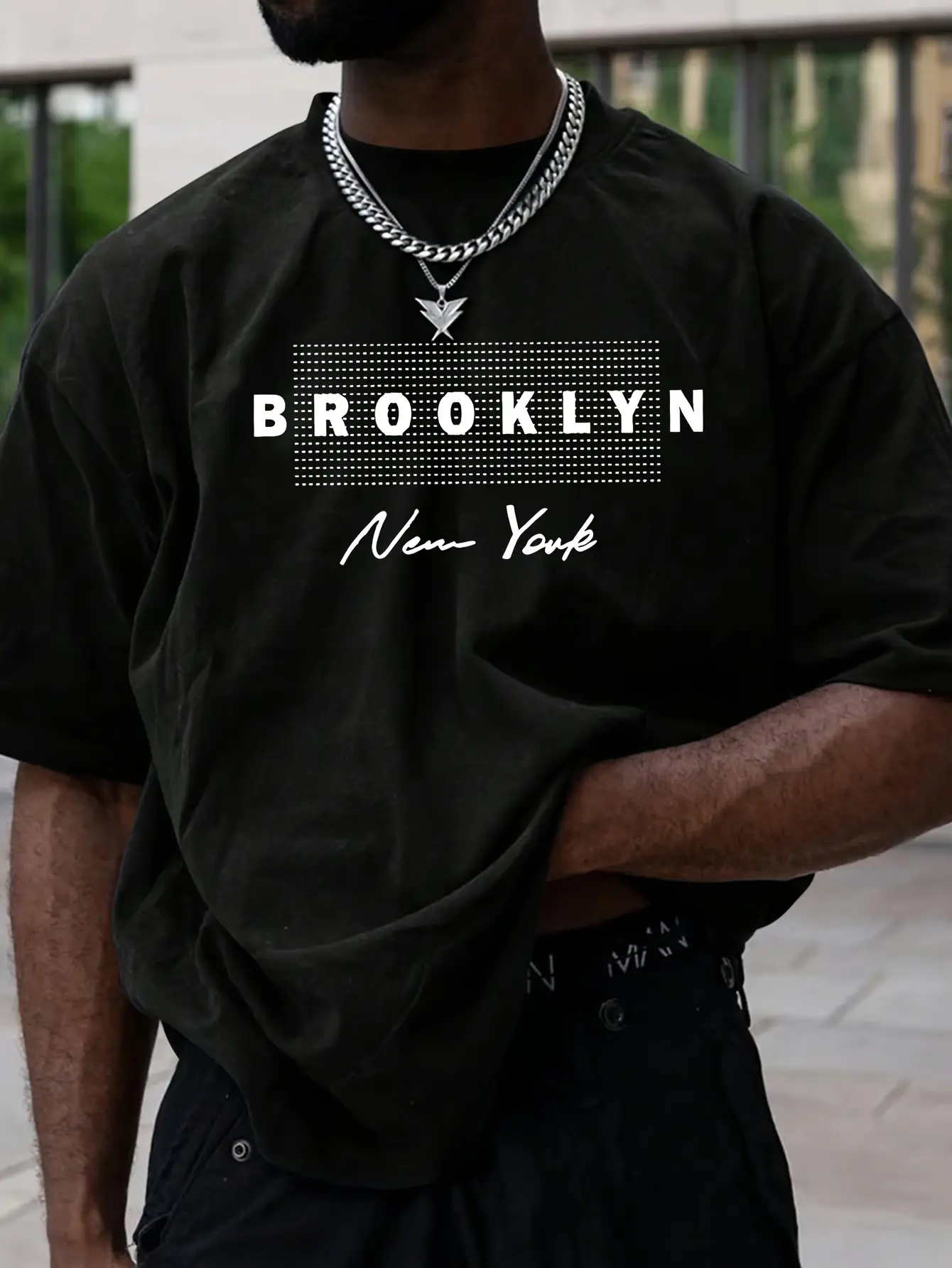 Men's Summer 100% Cotton Fashion Sports Leisure Loose Fashion Brooklyn Pattern Printed Round Neck Short Sleeve T-shirt Top