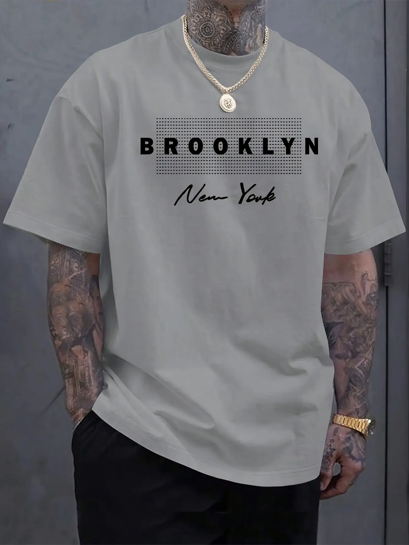 Men's Summer 100% Cotton Fashion Sports Leisure Loose Fashion Brooklyn Pattern Printed Round Neck Short Sleeve T-shirt Top