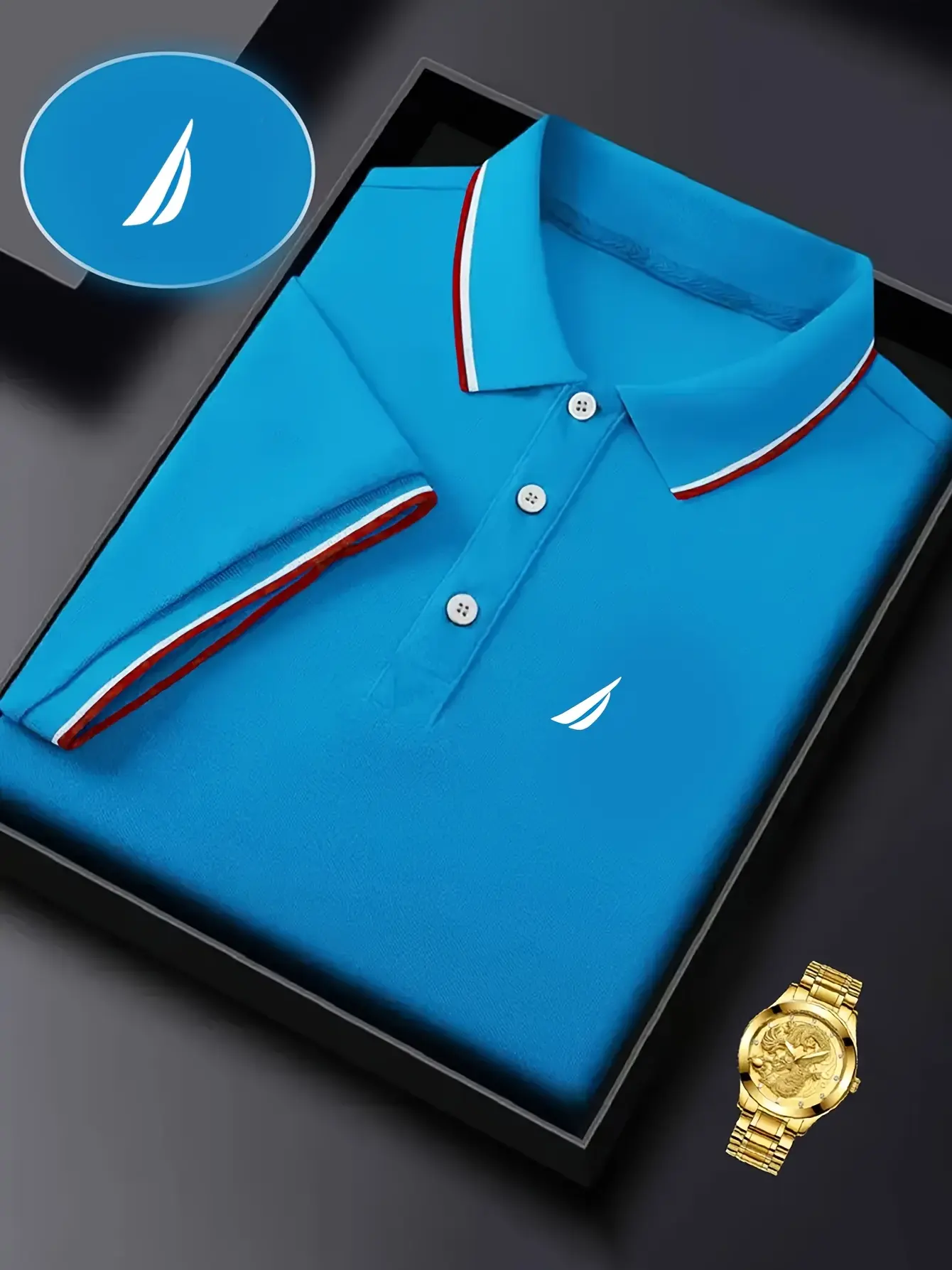 Men's 100 cotton summer casual fashion loose plus size sailboat pattern printed collar short sleeved polo shirt top