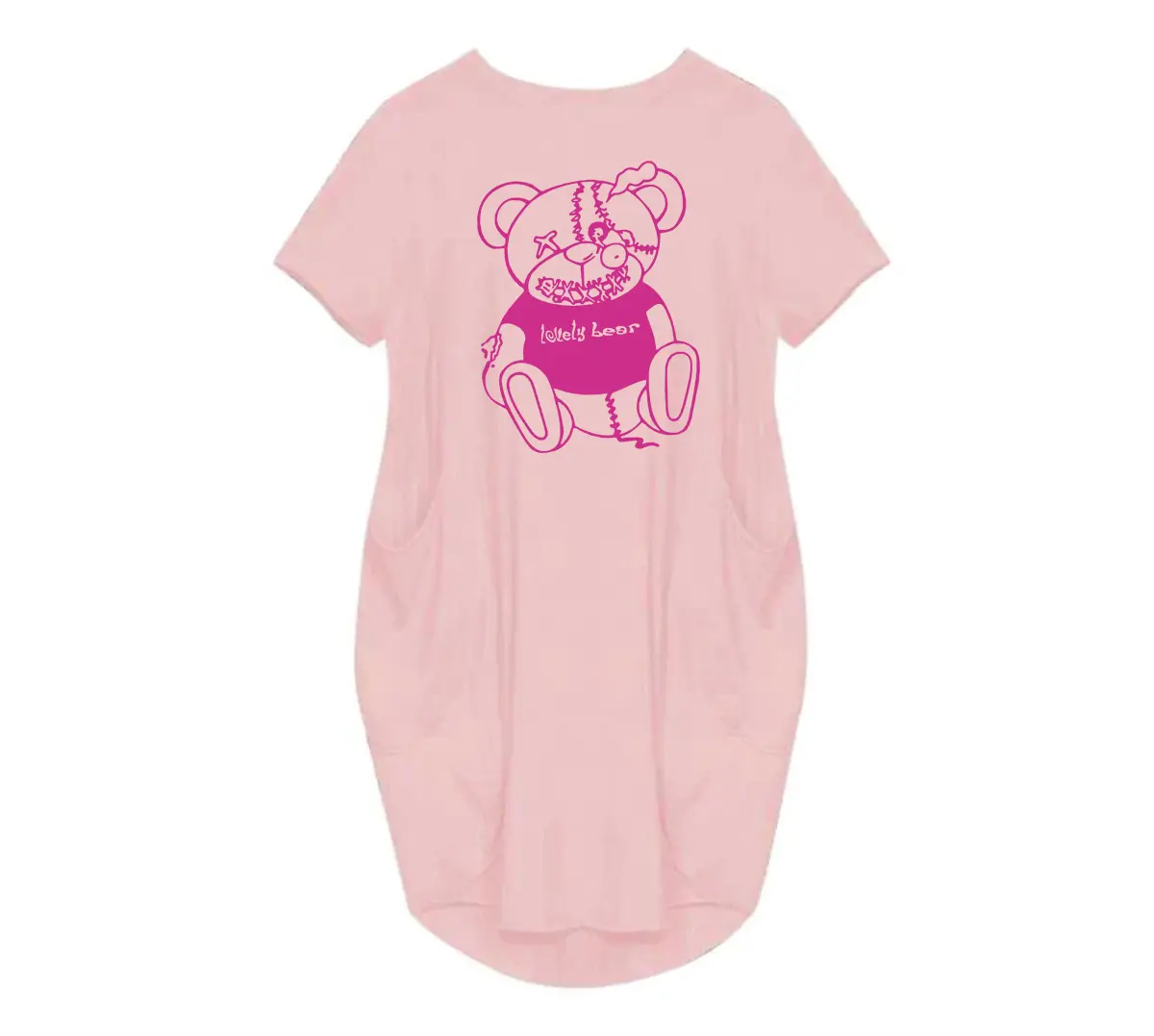 Women's Lovely Bear Printed Loose Long sleeved Summer Plus Size Dress Streetwear Oversized O-Neck short Sleeve dress