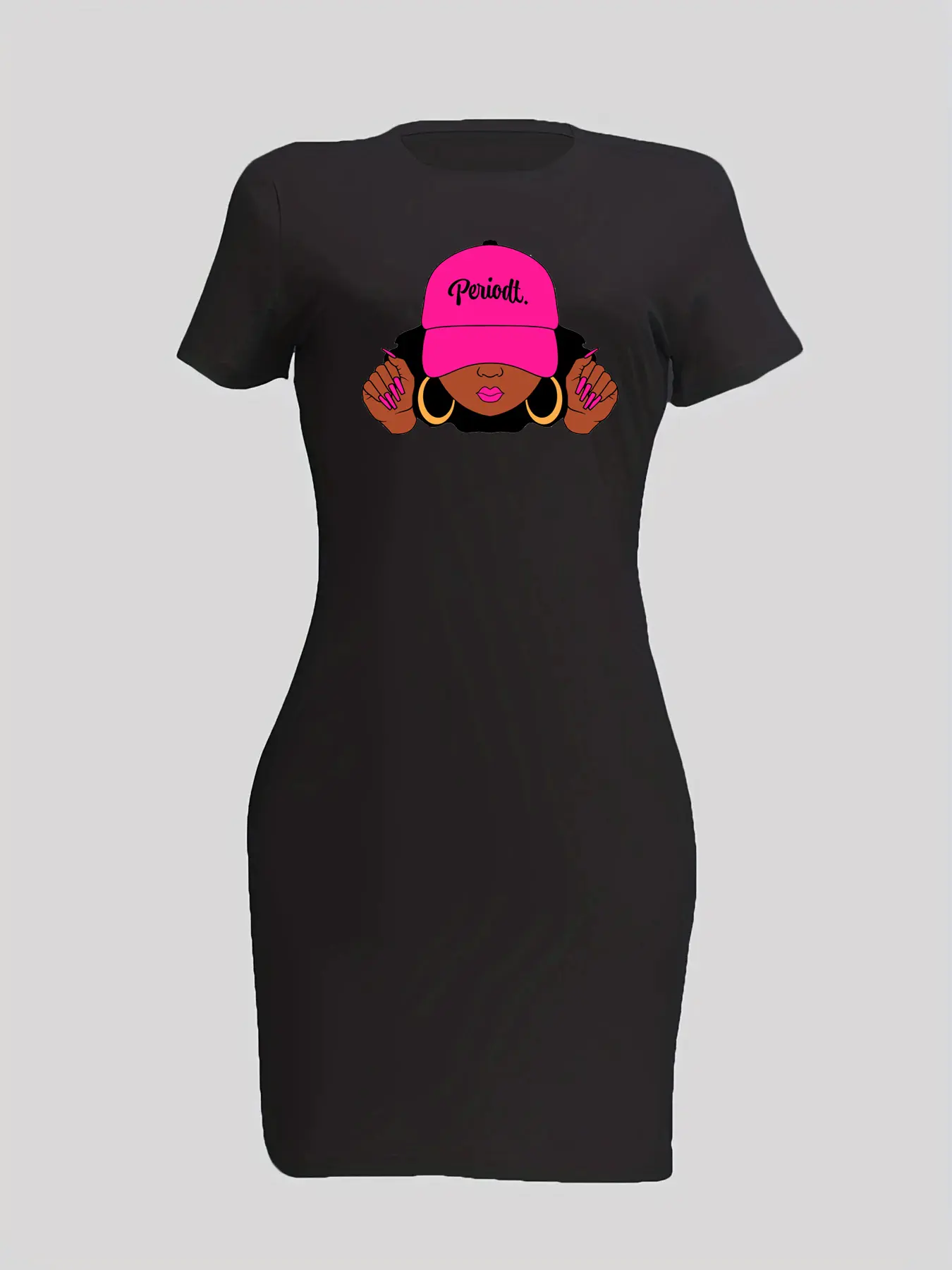 Summer women's fashionable cartoon girl pattern print casual sexy slim fit short sleeved round neck mini dress