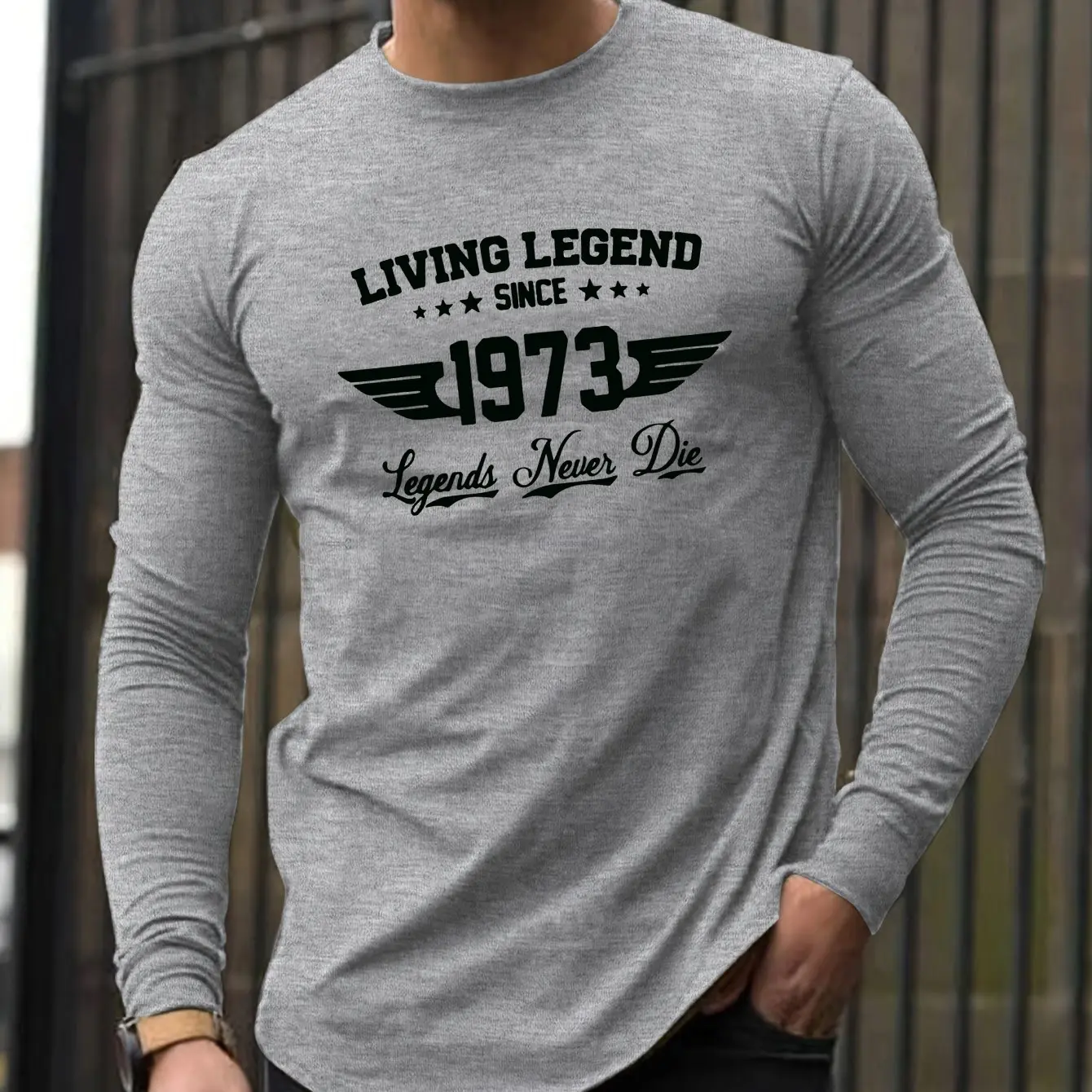 Men's 100% pure cotton loose fit comfortable casual sports SINCE1973 pattern printed round neck long sleeved T-shirt top