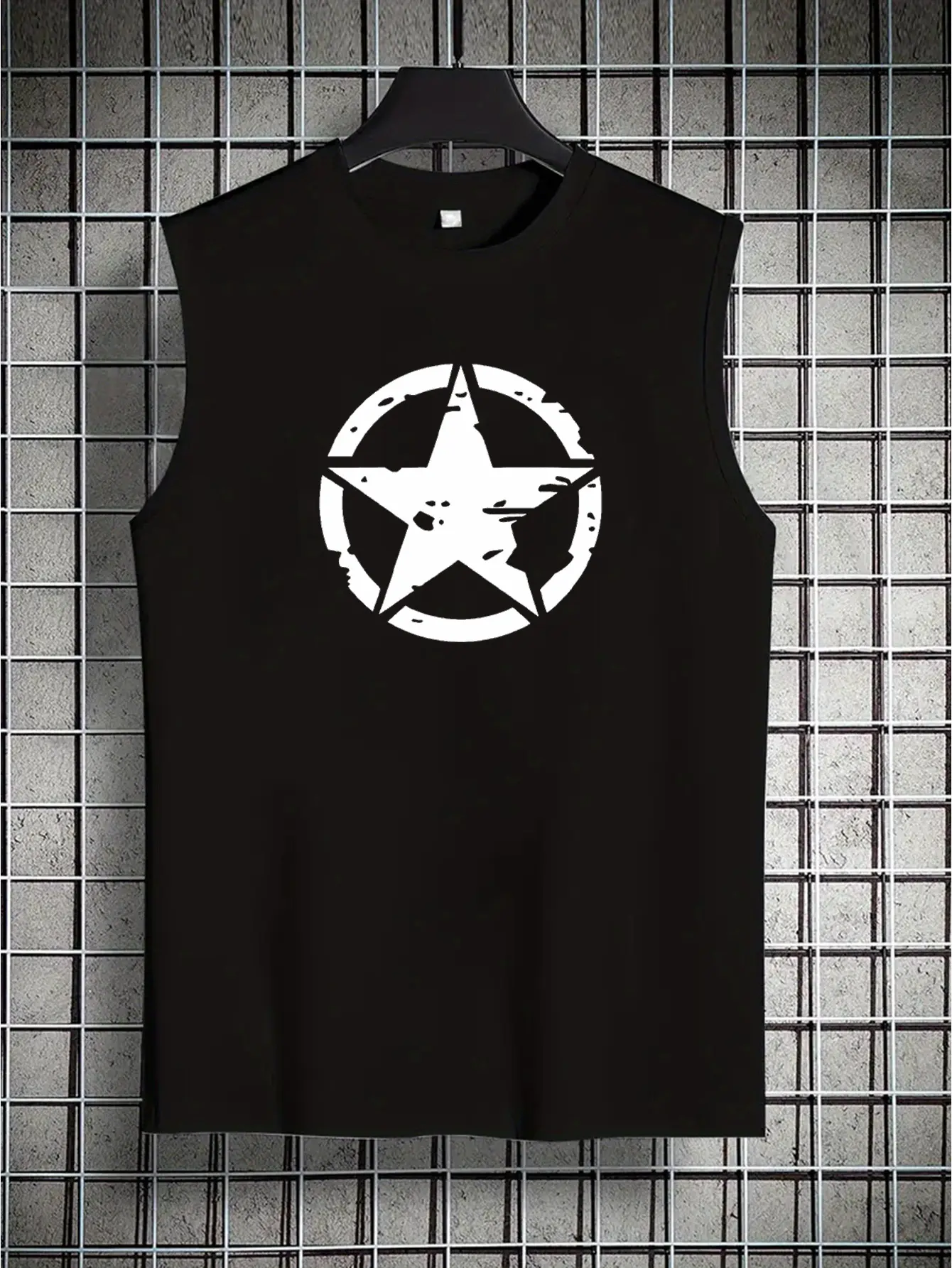 Men's summer casual sports fitness loose five pointed star pattern printed comfortable and breathable round neck sleeveless vest