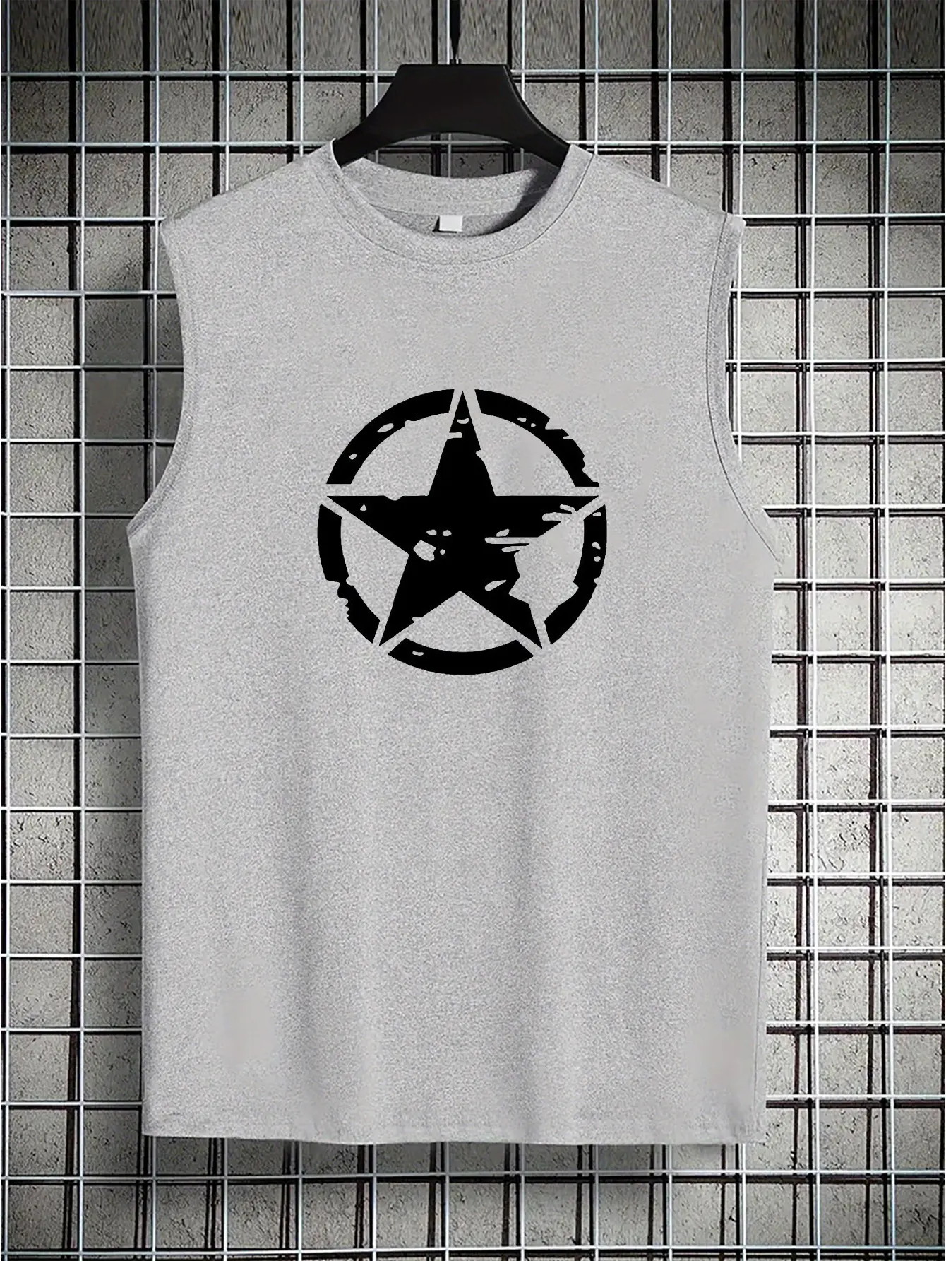 Men's summer casual sports fitness loose five pointed star pattern printed comfortable and breathable round neck sleeveless vest