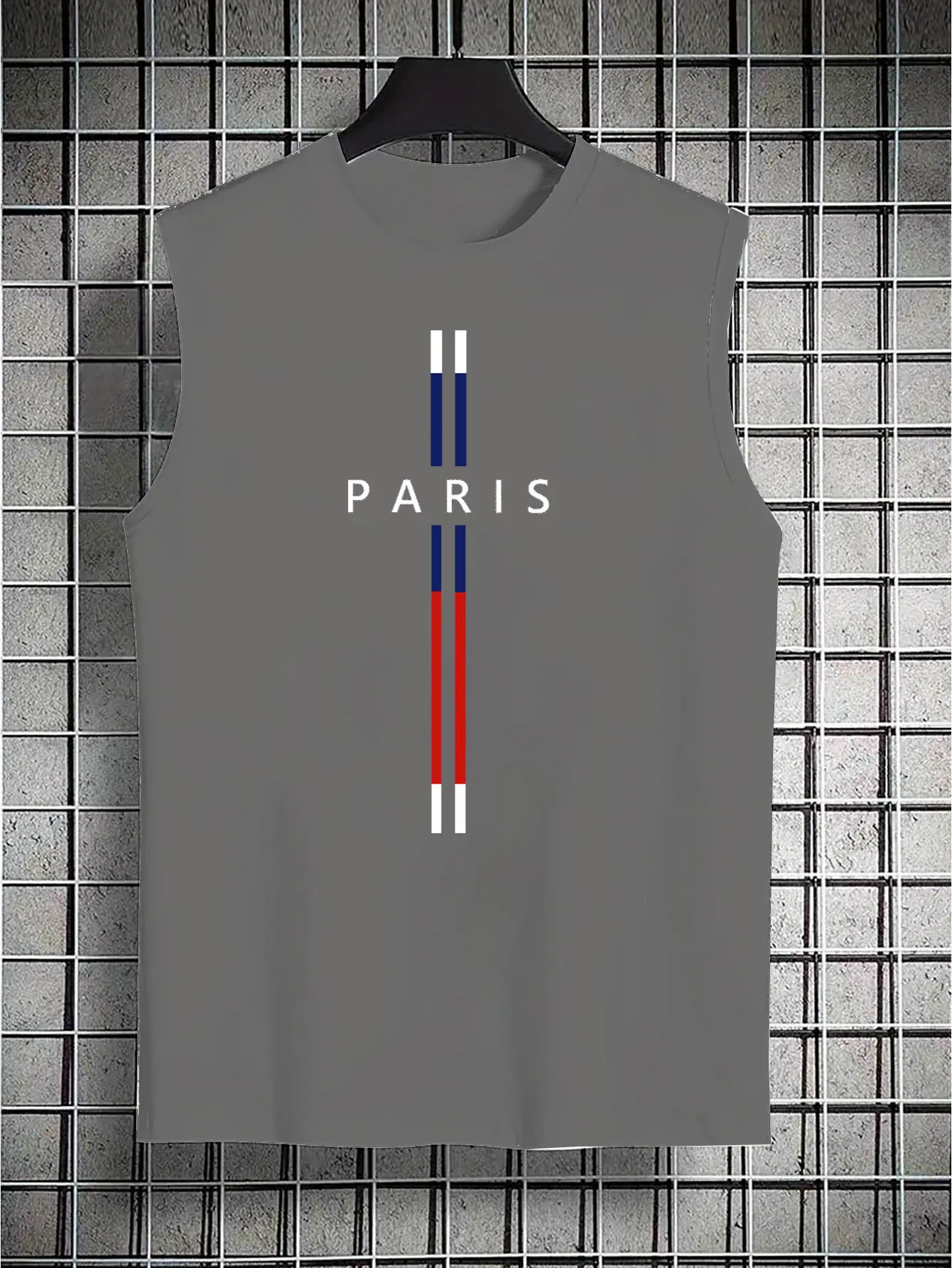 Men's Summer Leisure Sports Fitness Loose Paris Letter Printed Comfortable Breathable Round Neck Sleeveless Tank Top