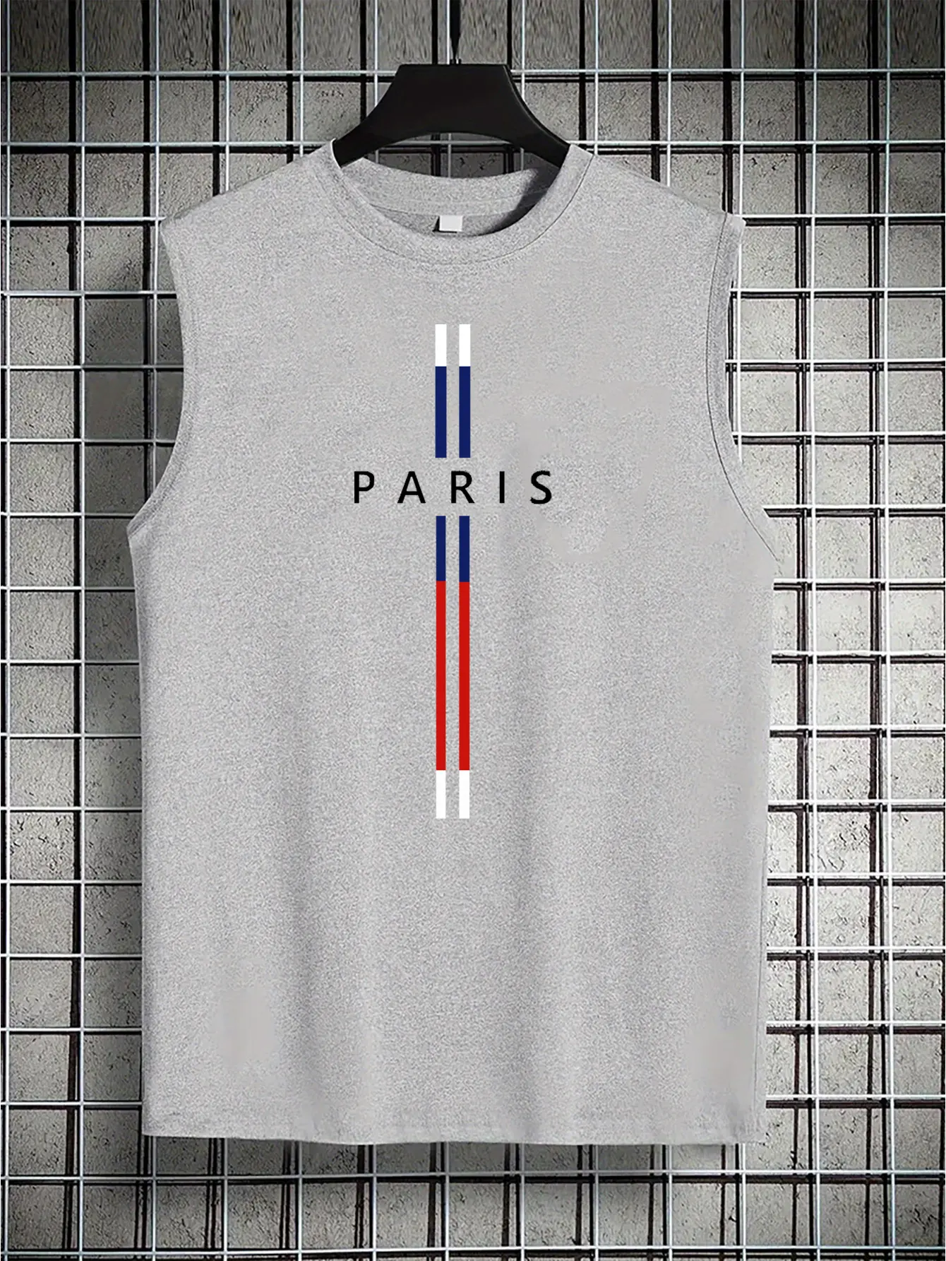 Men's Summer Leisure Sports Fitness Loose Paris Letter Printed Comfortable Breathable Round Neck Sleeveless Tank Top