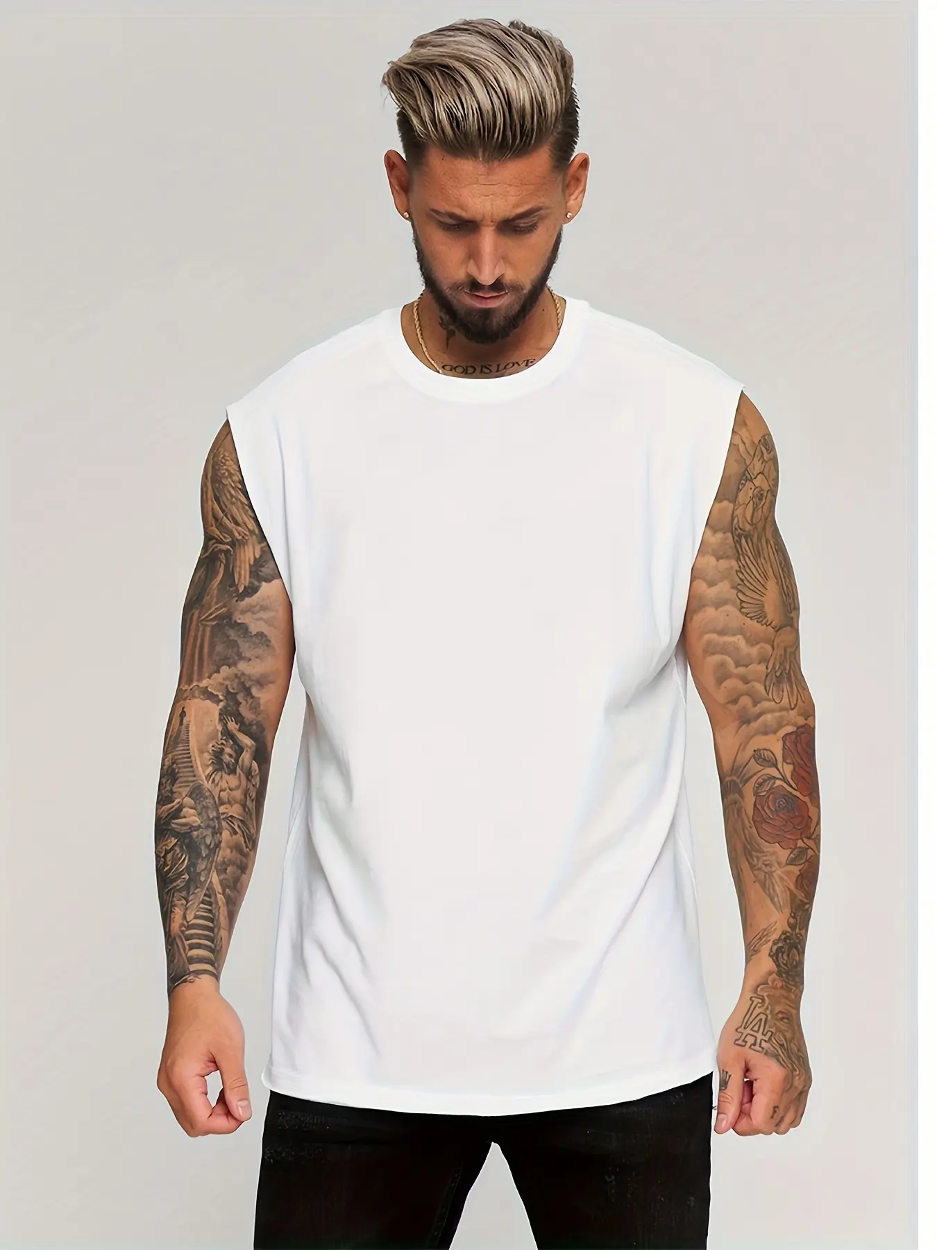 Men's summer fashionable casual sports loose solid color comfortable breathable round neck sleeveless vest
